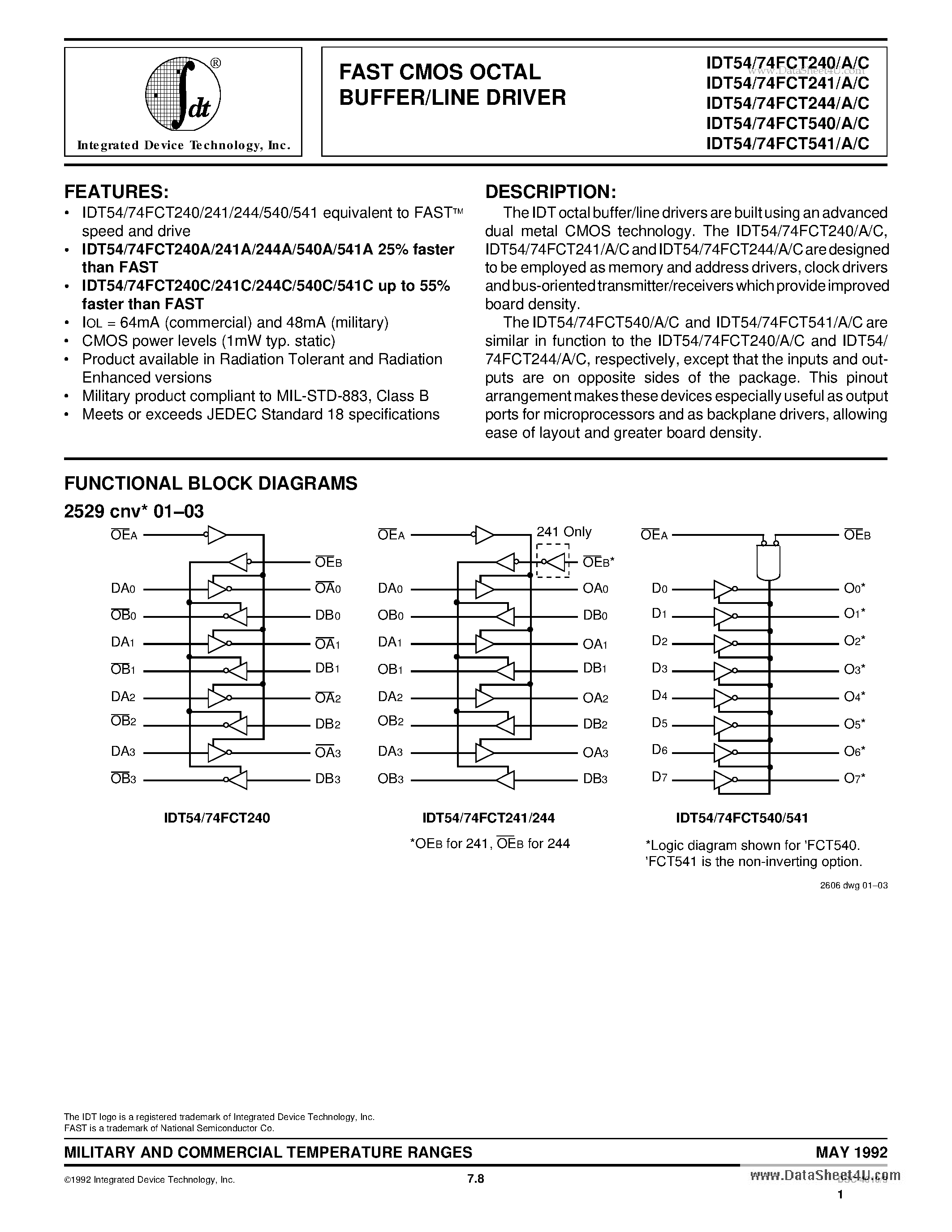 Datasheet 74FCT541 - Search -----> IDT74FCT541 page 1