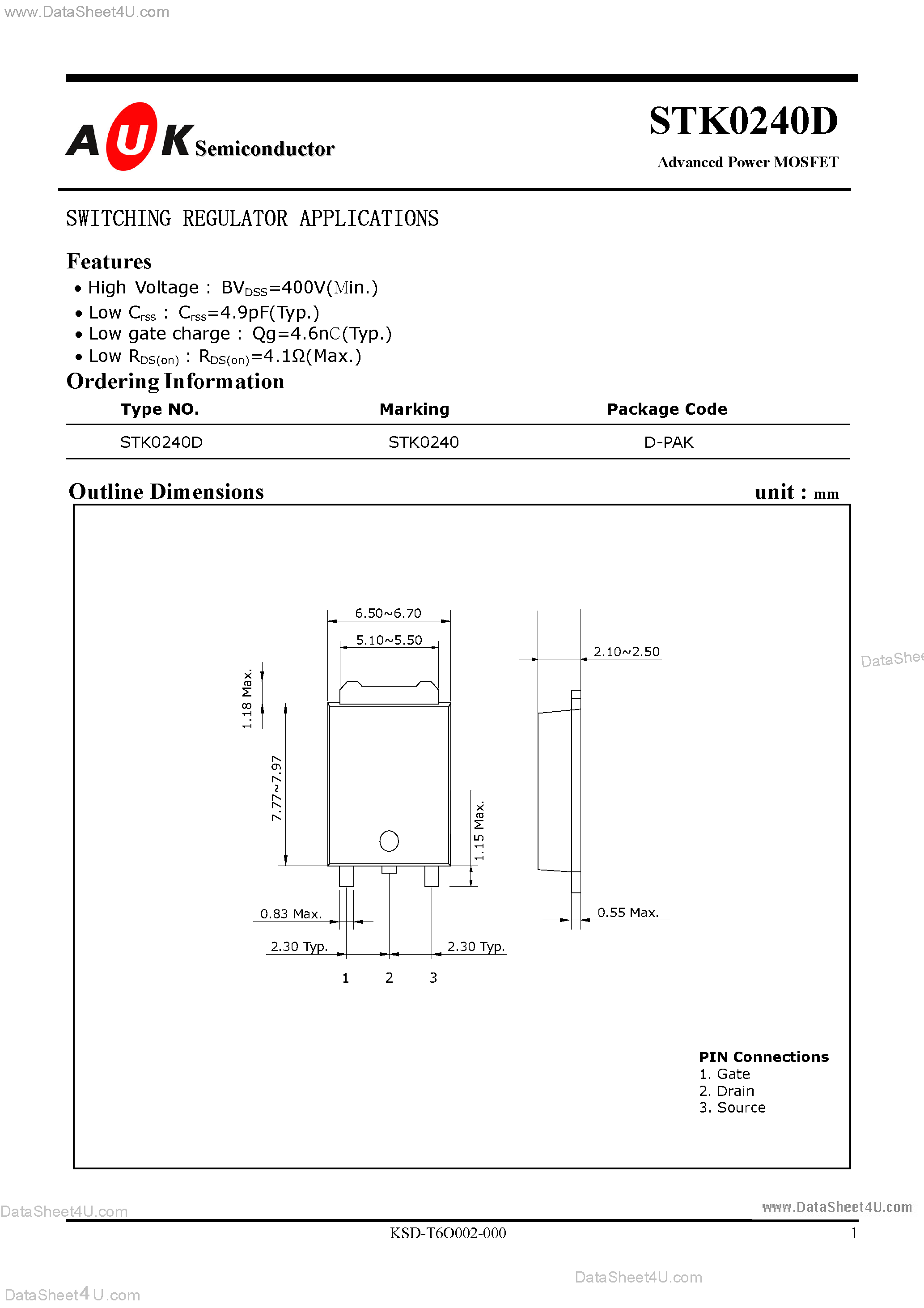 Datasheet STK0240D - Advanced Power MOSFET page 1