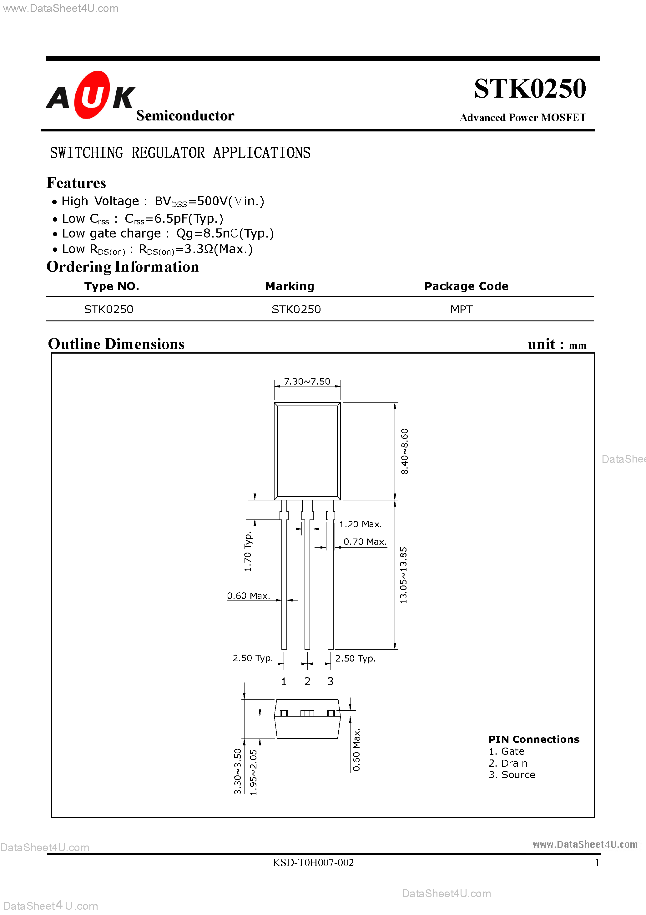 Datasheet STK0250 - Advanced Power MOSFET page 1