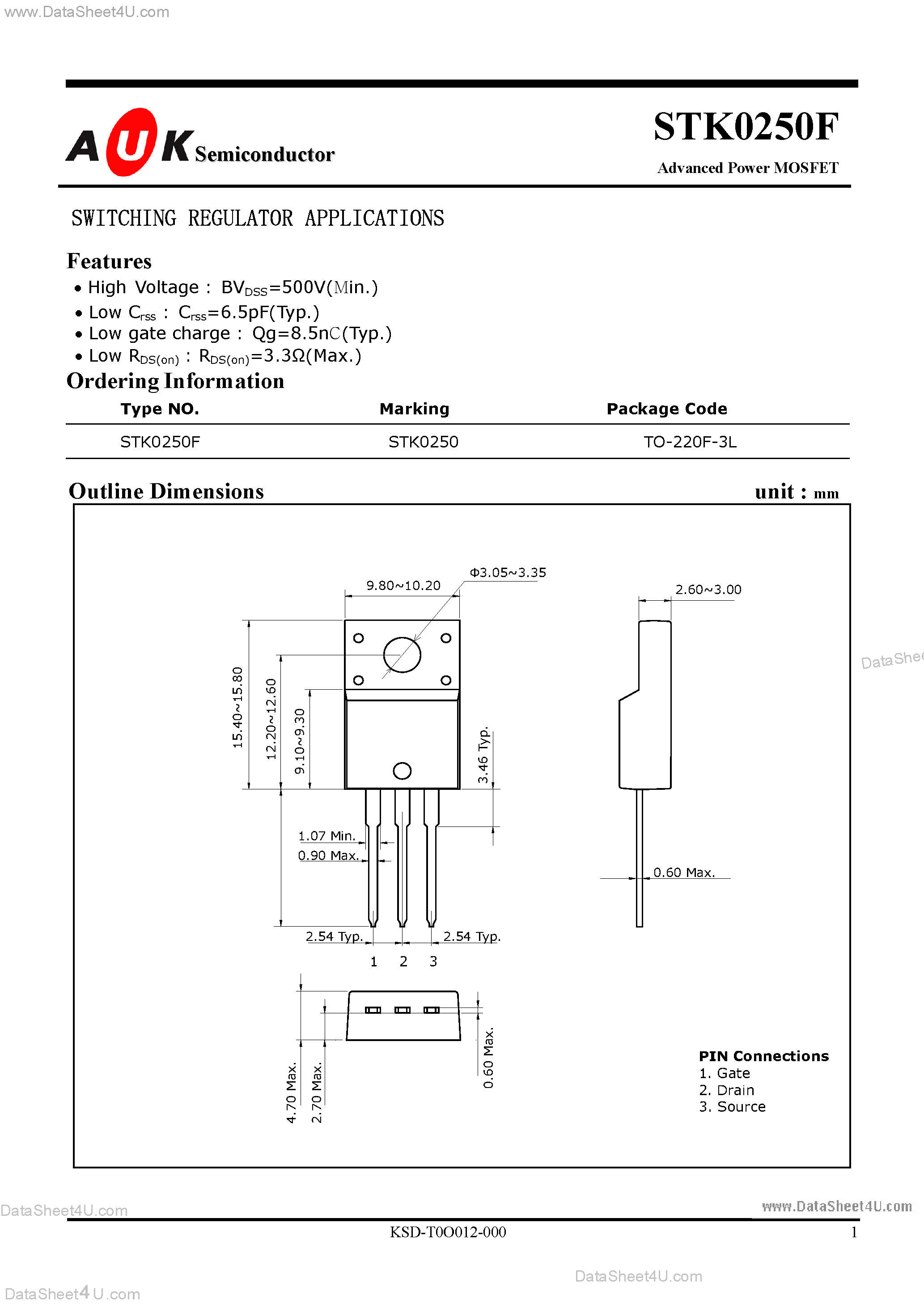 Datasheet STK0250F - Advanced Power MOSFET page 1