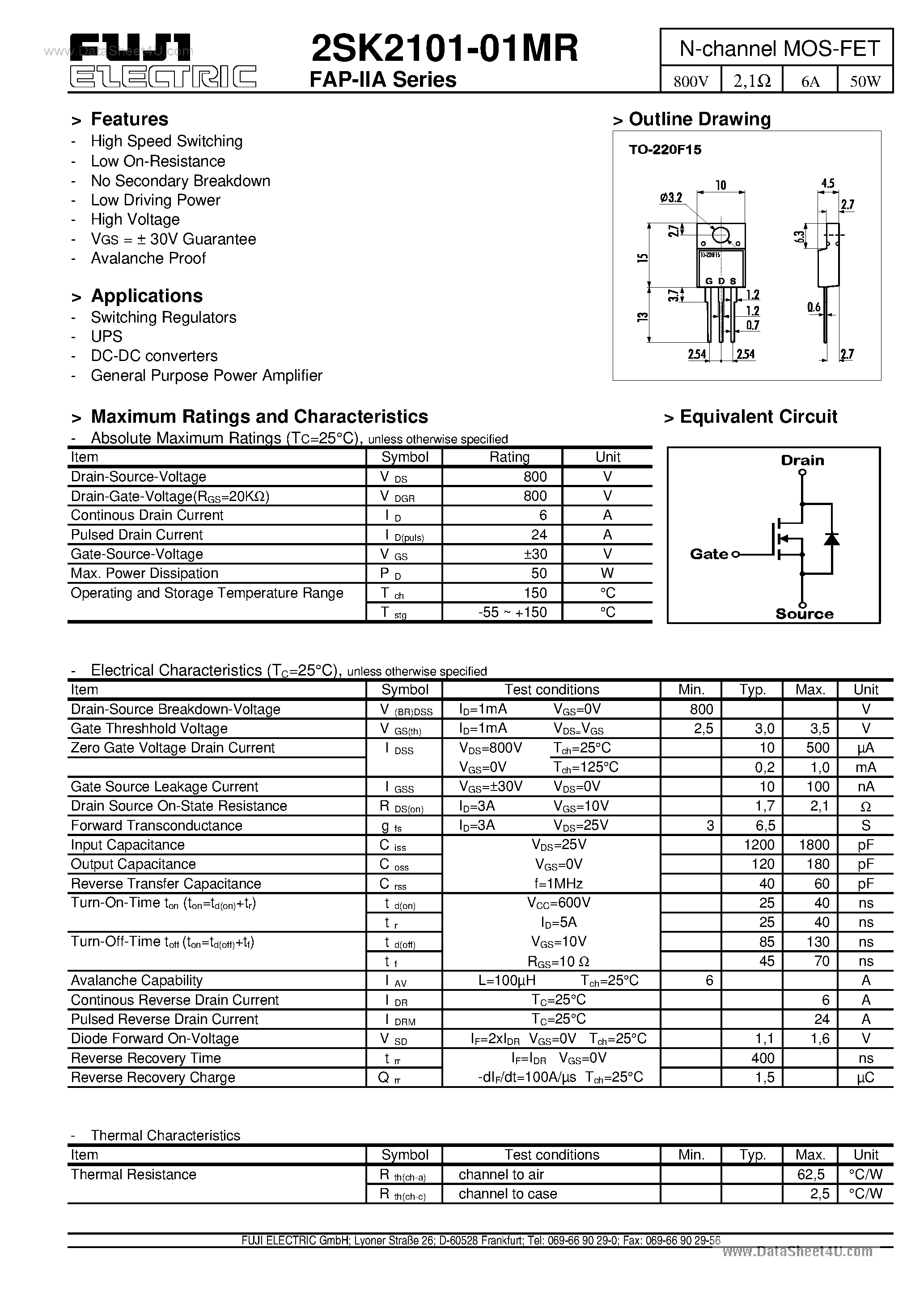 Datasheet K2101 - Search -----> 2SK2101 page 1