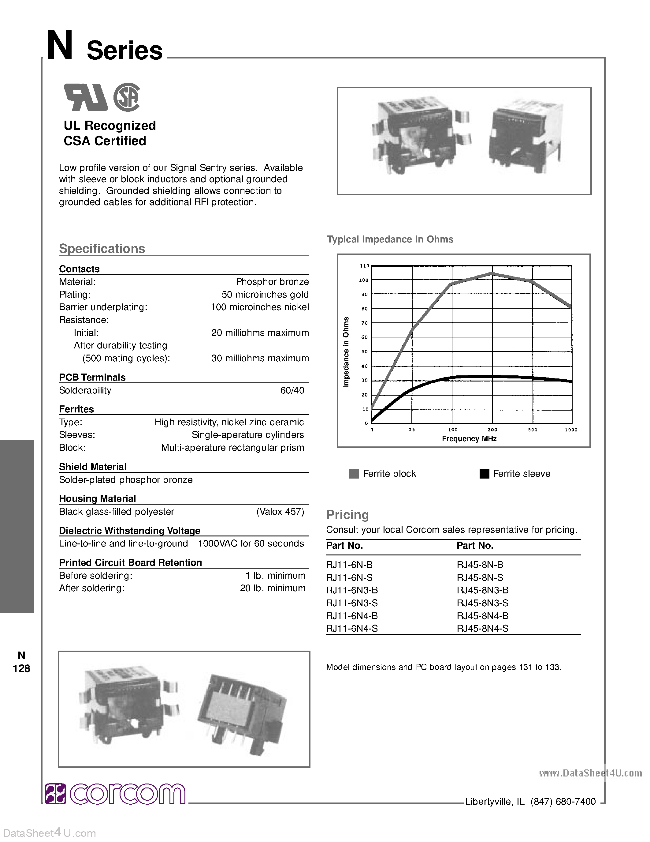 Datasheet RJ11-6N-B - (RJ11-xN) UL Recognized CAS Certified page 1