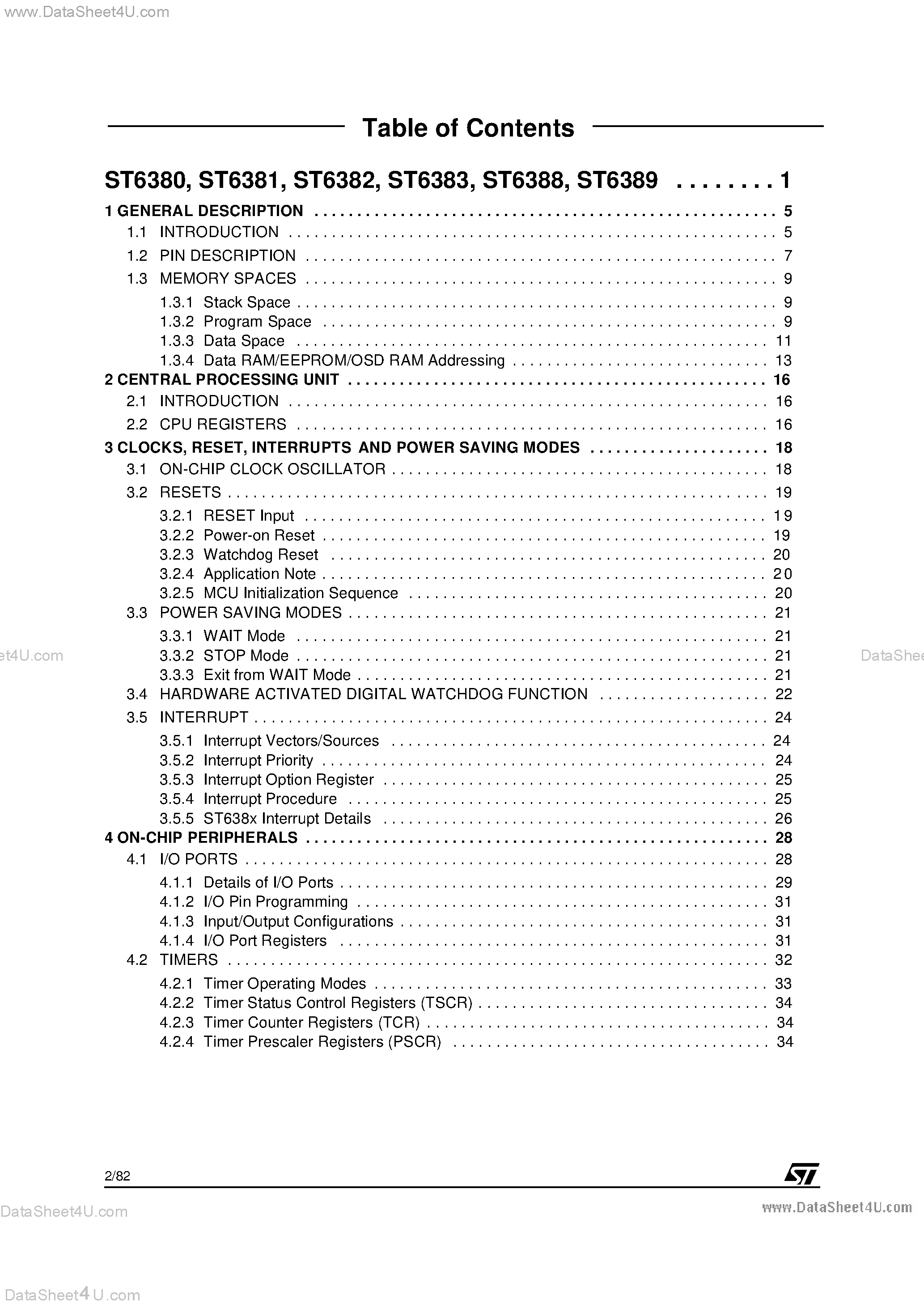 Даташит ST6380 - (ST6380 - ST6389) 8-BIT MCUs WITH ON-SCREEN-DISPLAY FOR TV TUNING страница 2