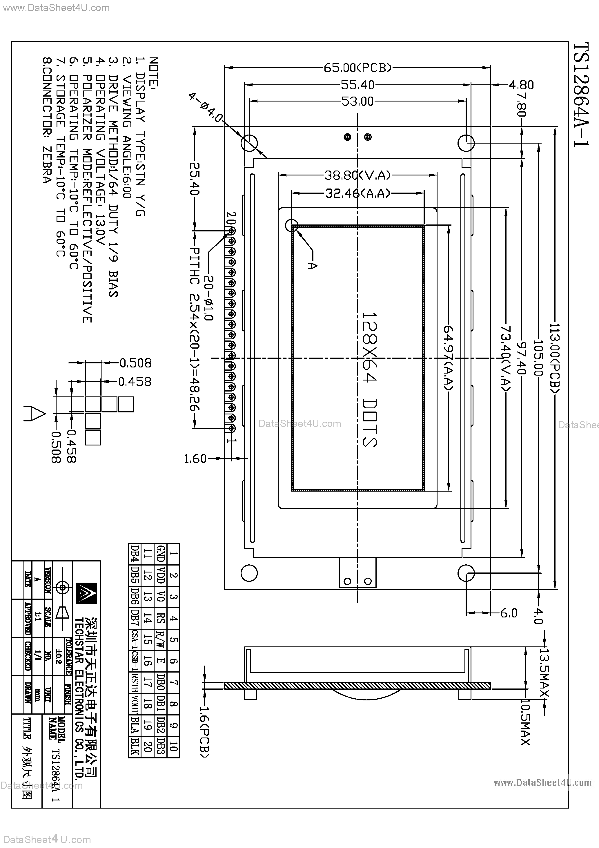 Даташит TS12864A-1 - LCD страница 1