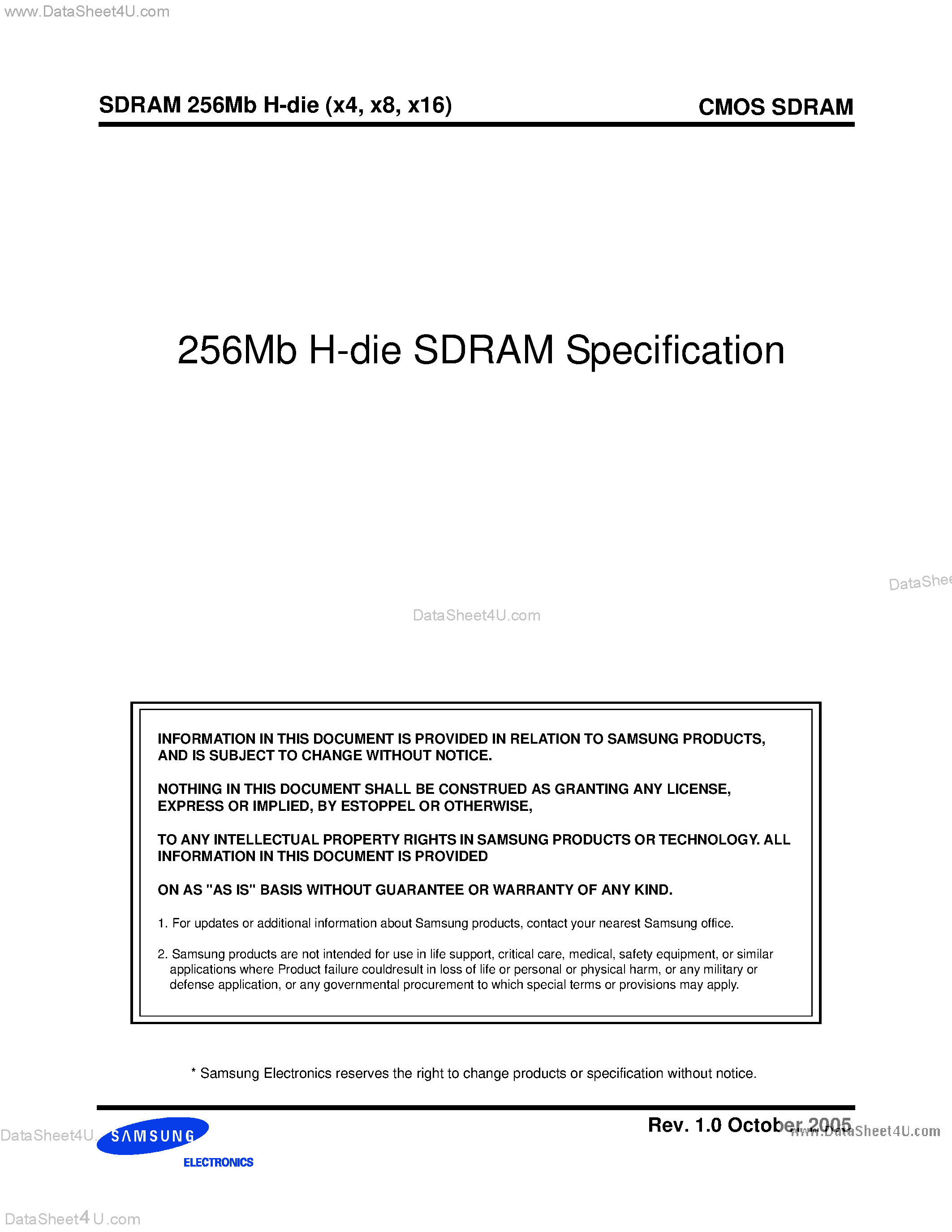 Даташит K4S561632H - 256Mb H-Die SDRAM страница 1