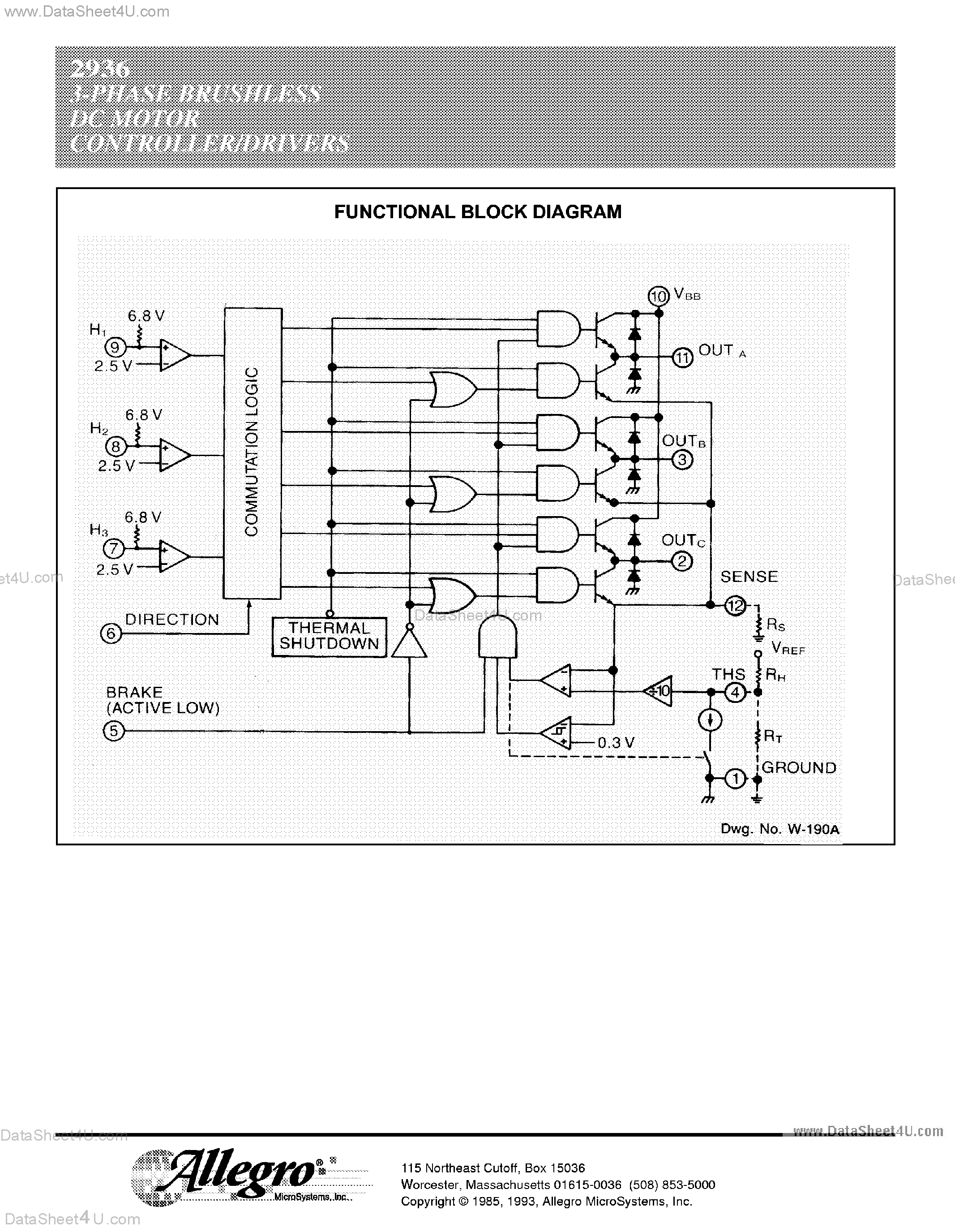 Даташит UDN2936 - 3-PHASE BRUSHLESS DC MOTOR CONTROLLER/DRIVER страница 2