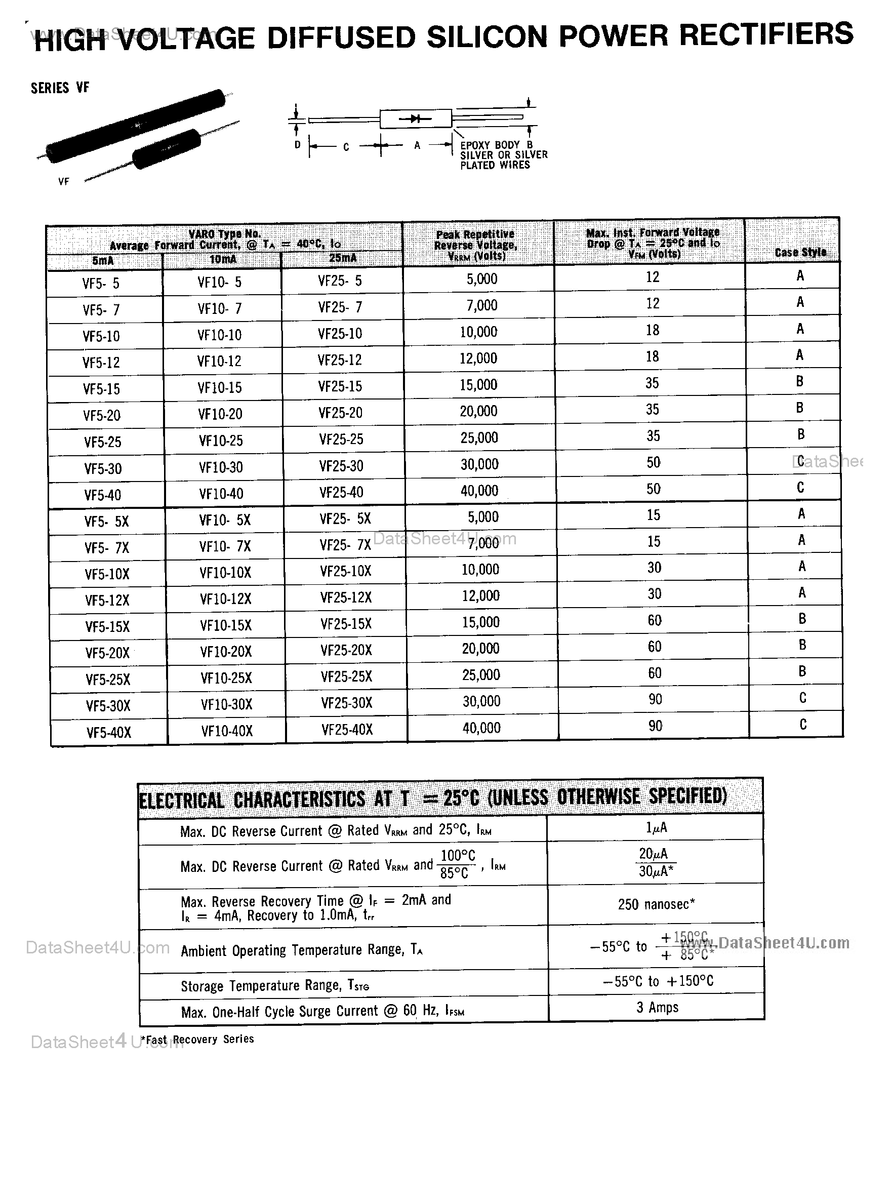 Datasheet VF10-10 - (VF10-xx) High Voltage Diffused Silicon Power Rectifiers page 1