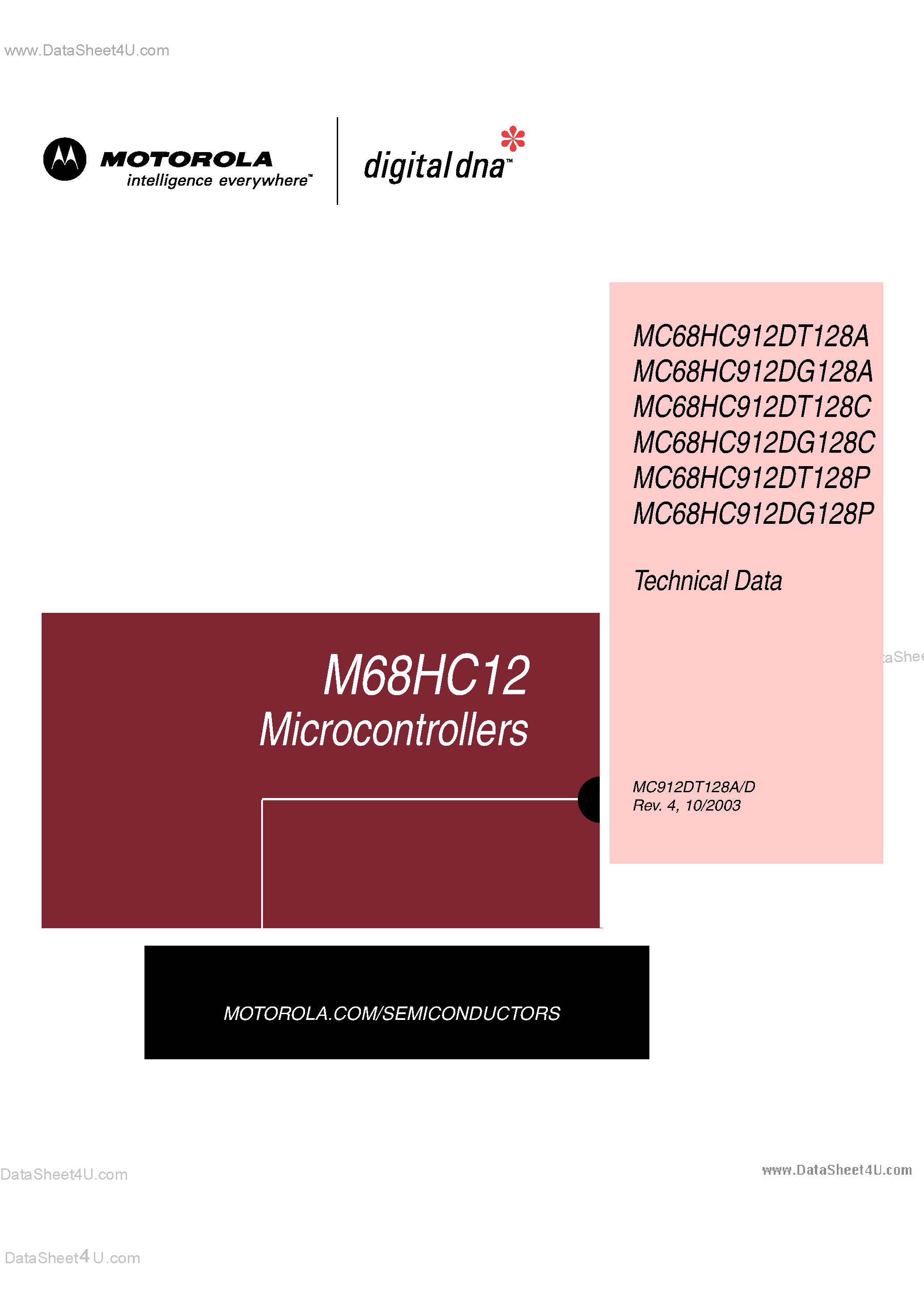 Datasheet MC68HC12DG128A - (MC68HC12Dx128x) microcontroller unit page 1