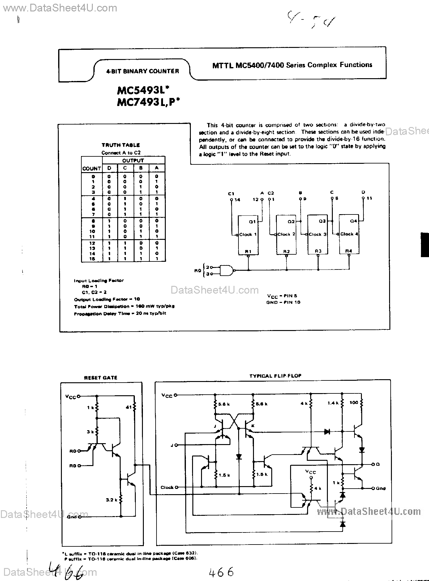 Даташит MC7493L - 4-Bit Binary Counter страница 1