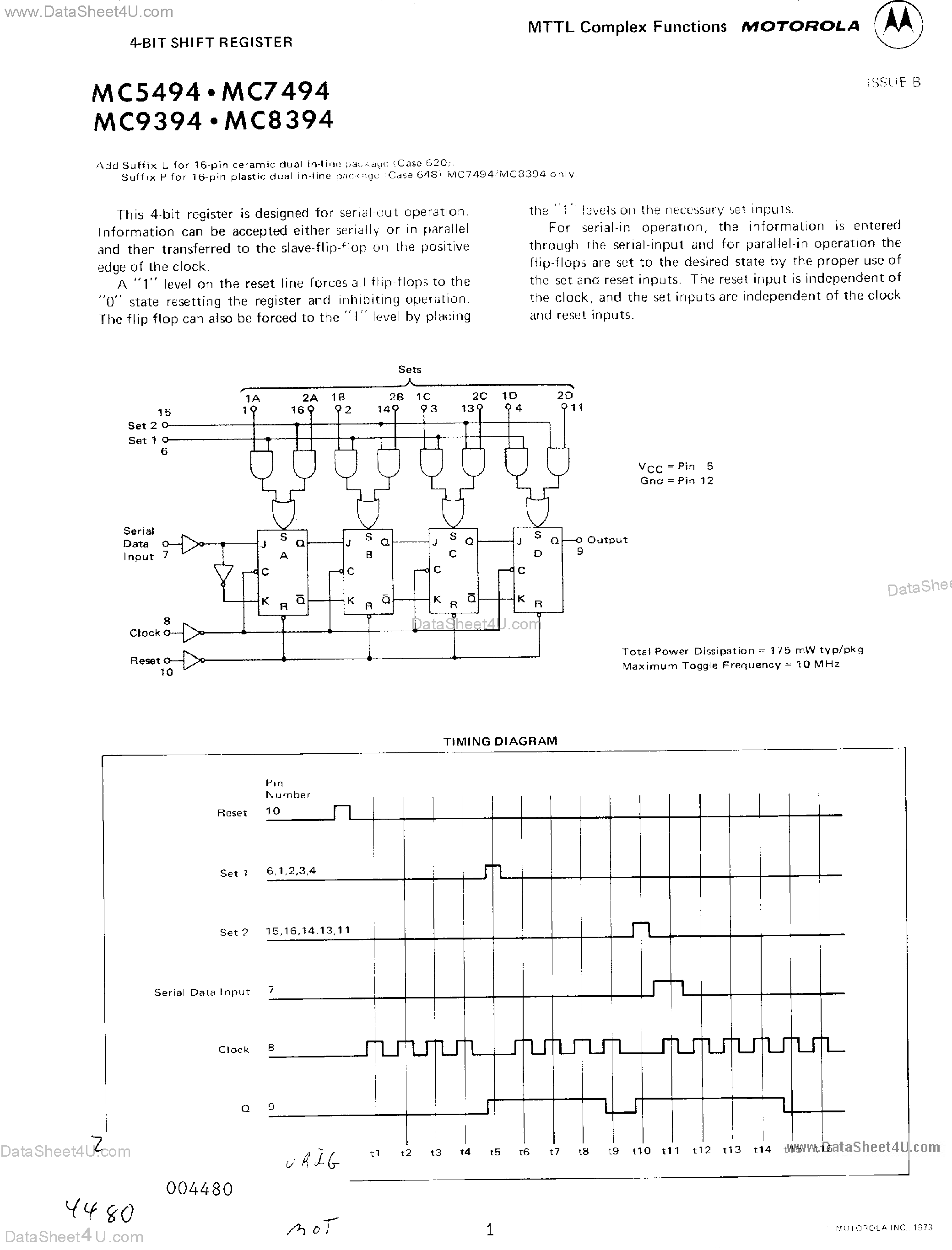 Даташит MC7494 - 4-Bit Shift Register страница 1