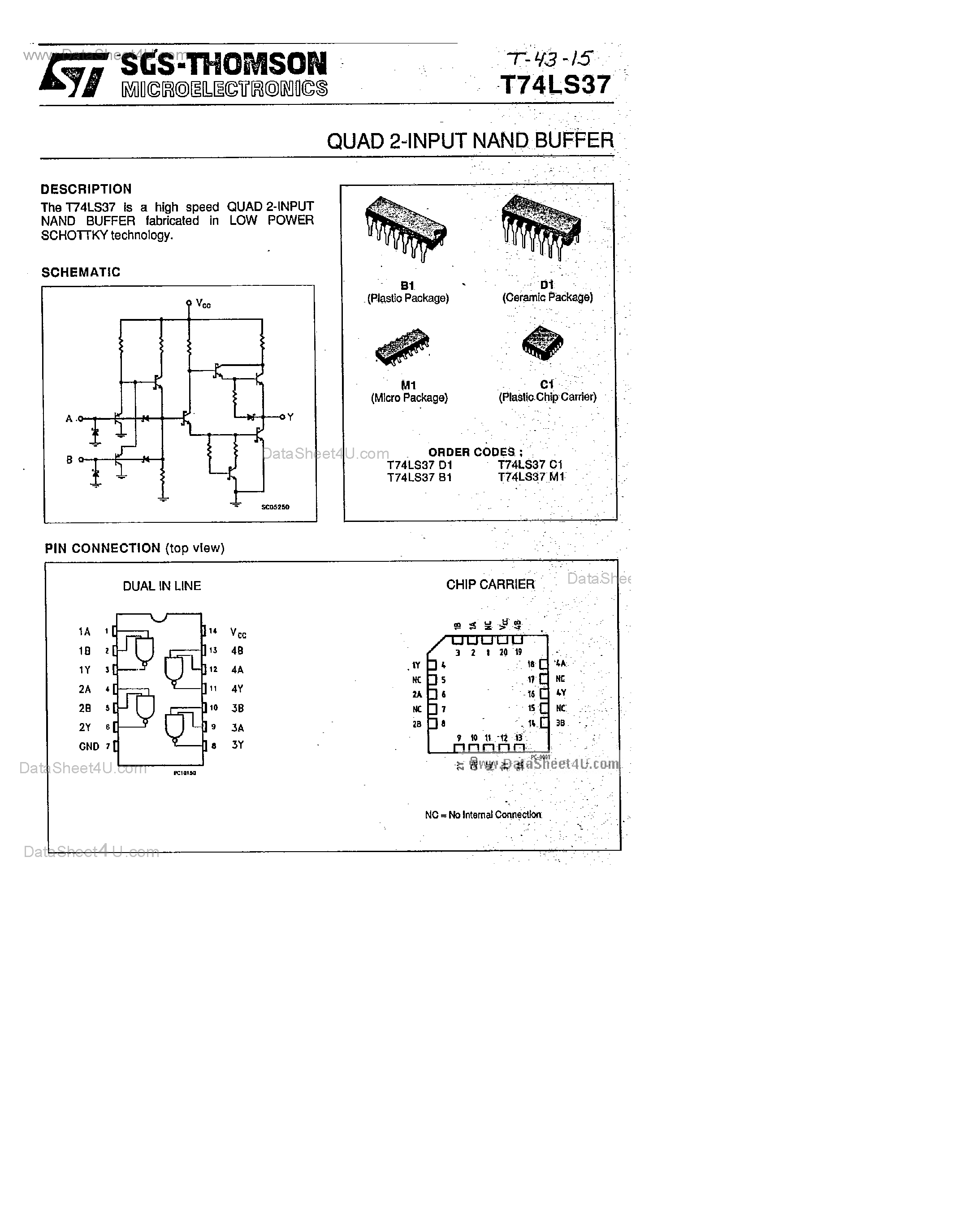 Даташит T74LS37 - Quad 2-Input NAND Buffer страница 1