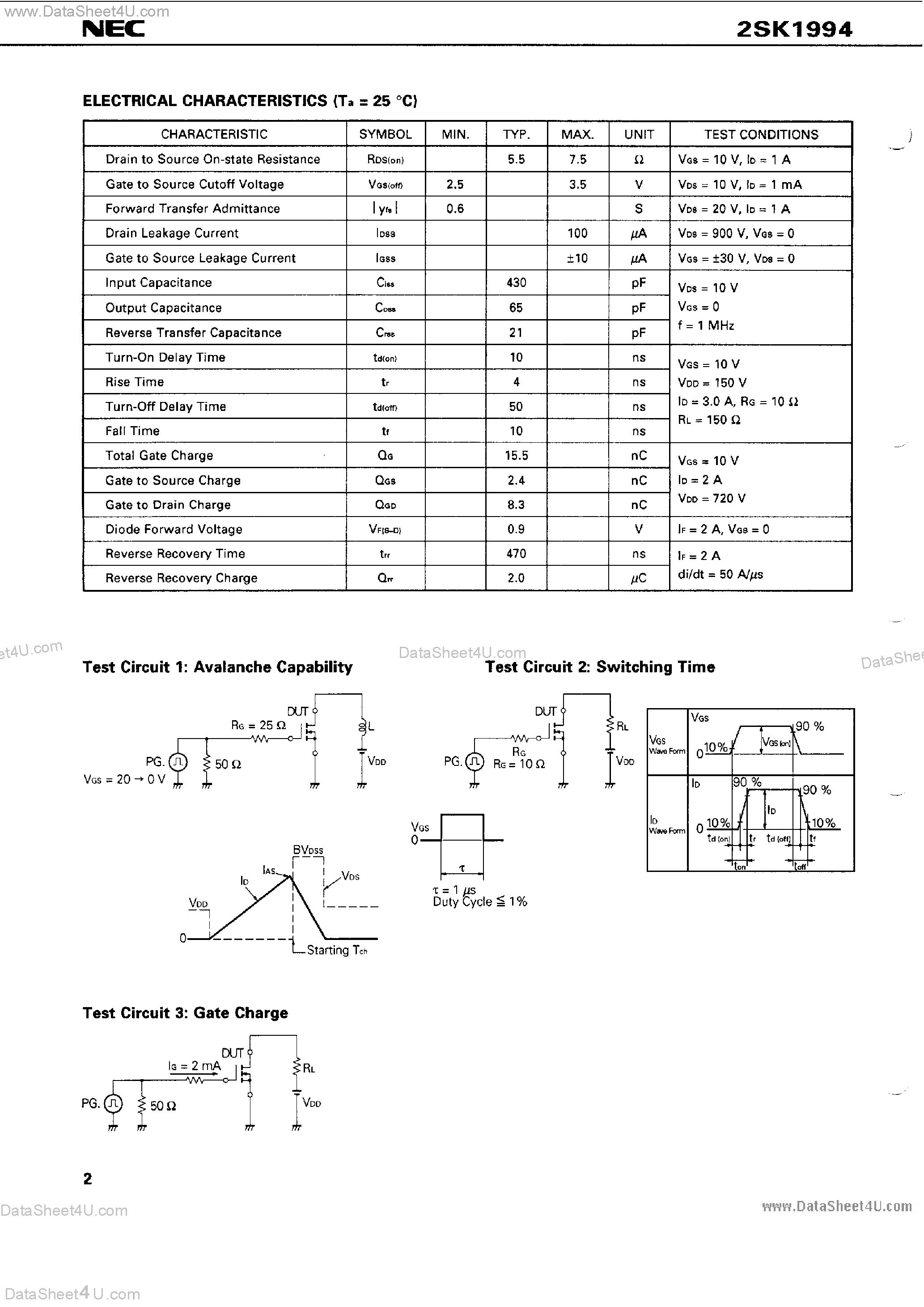 Datasheet 2SK1994 - MOS Field Effect Power Transistor page 2