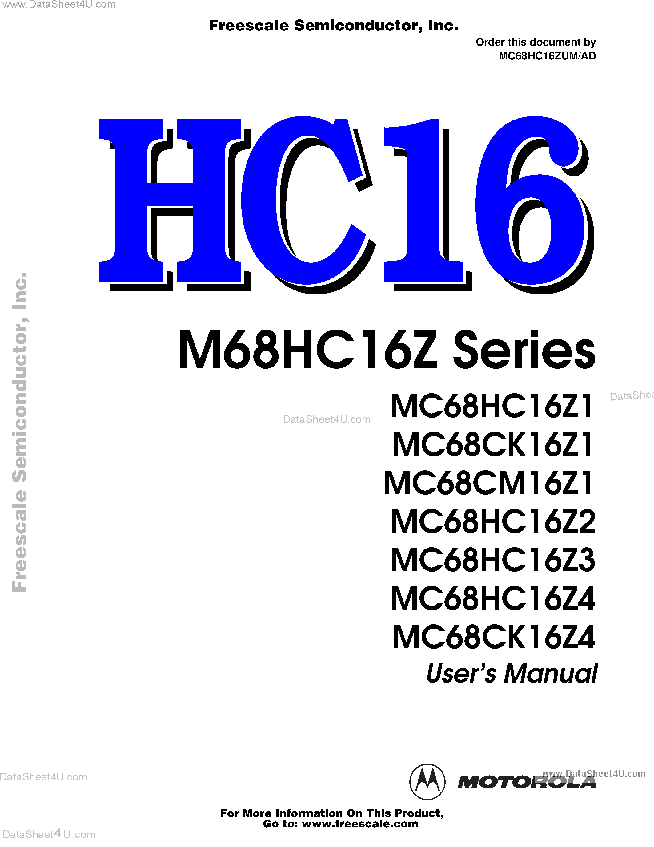 Datasheet MC68CK16Z1 - (MC68xx16Zx) 16 Bit Microcontroller page 1