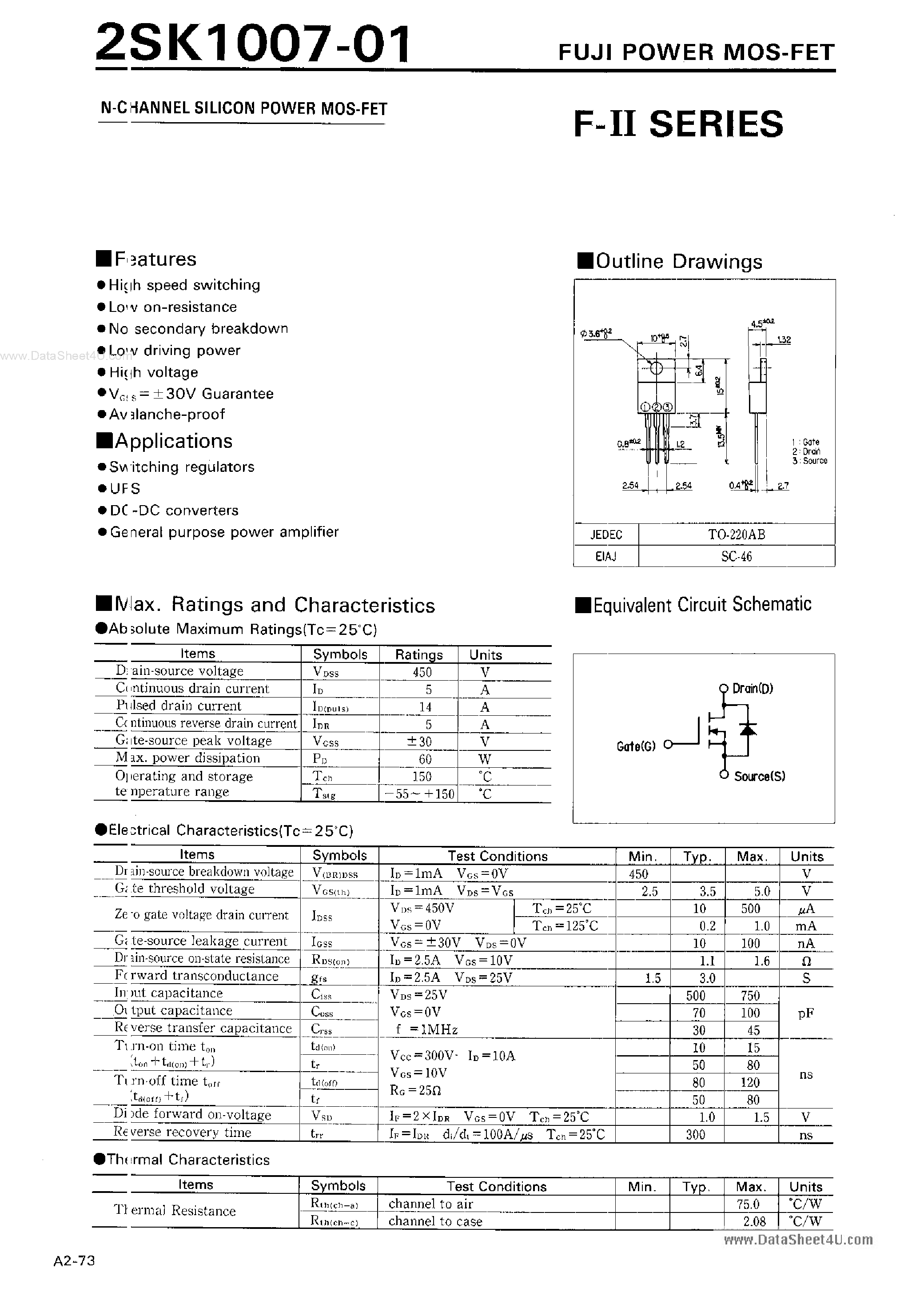 Datasheet K1007 - Search -----> 2SK1007 page 1