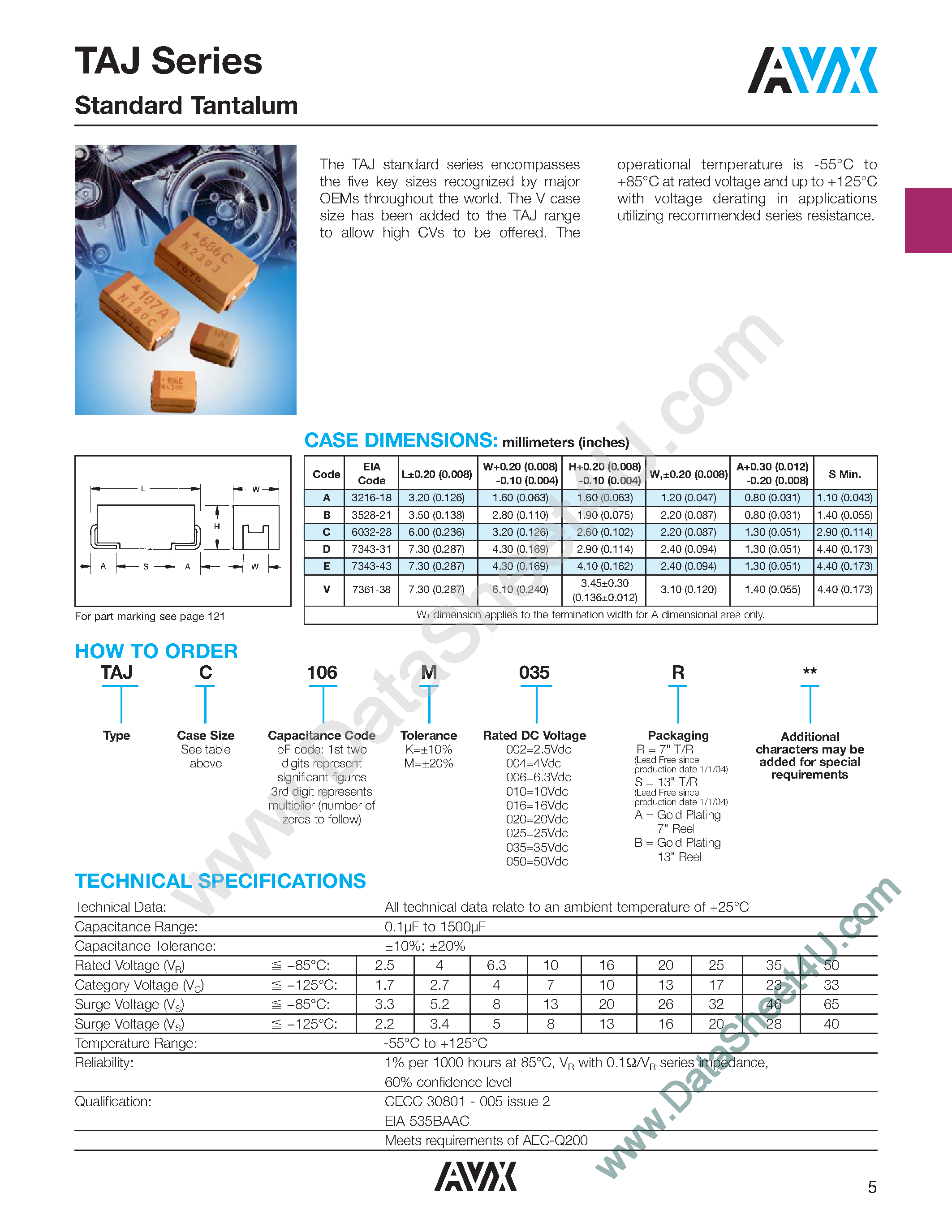 Datasheet TAJA475M010A - (TAJ Series) Standard Tantalum page 1