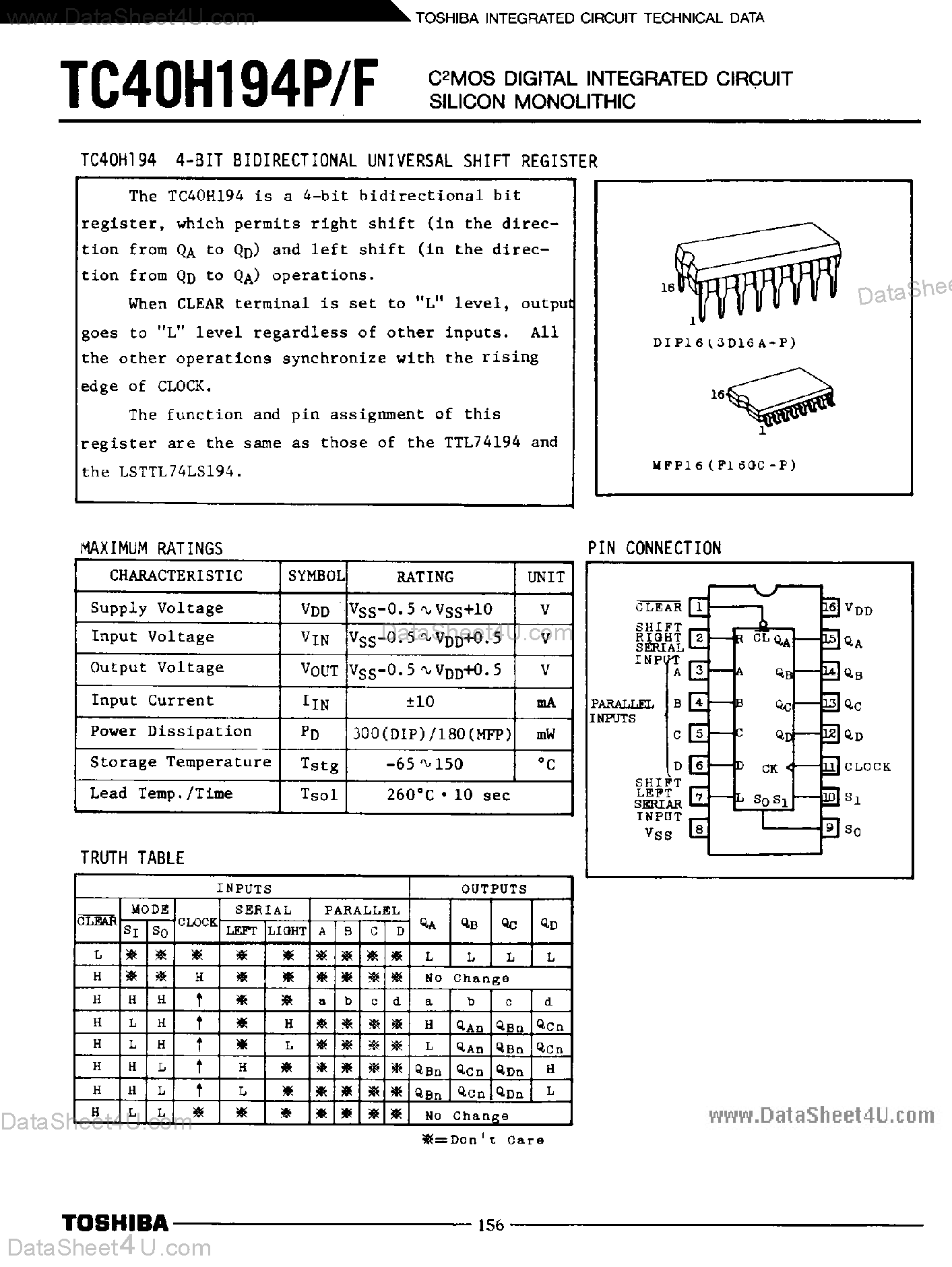 Даташит TC40H194 - CMOS Digital Integrated Circuit Silicon Monolithic страница 1