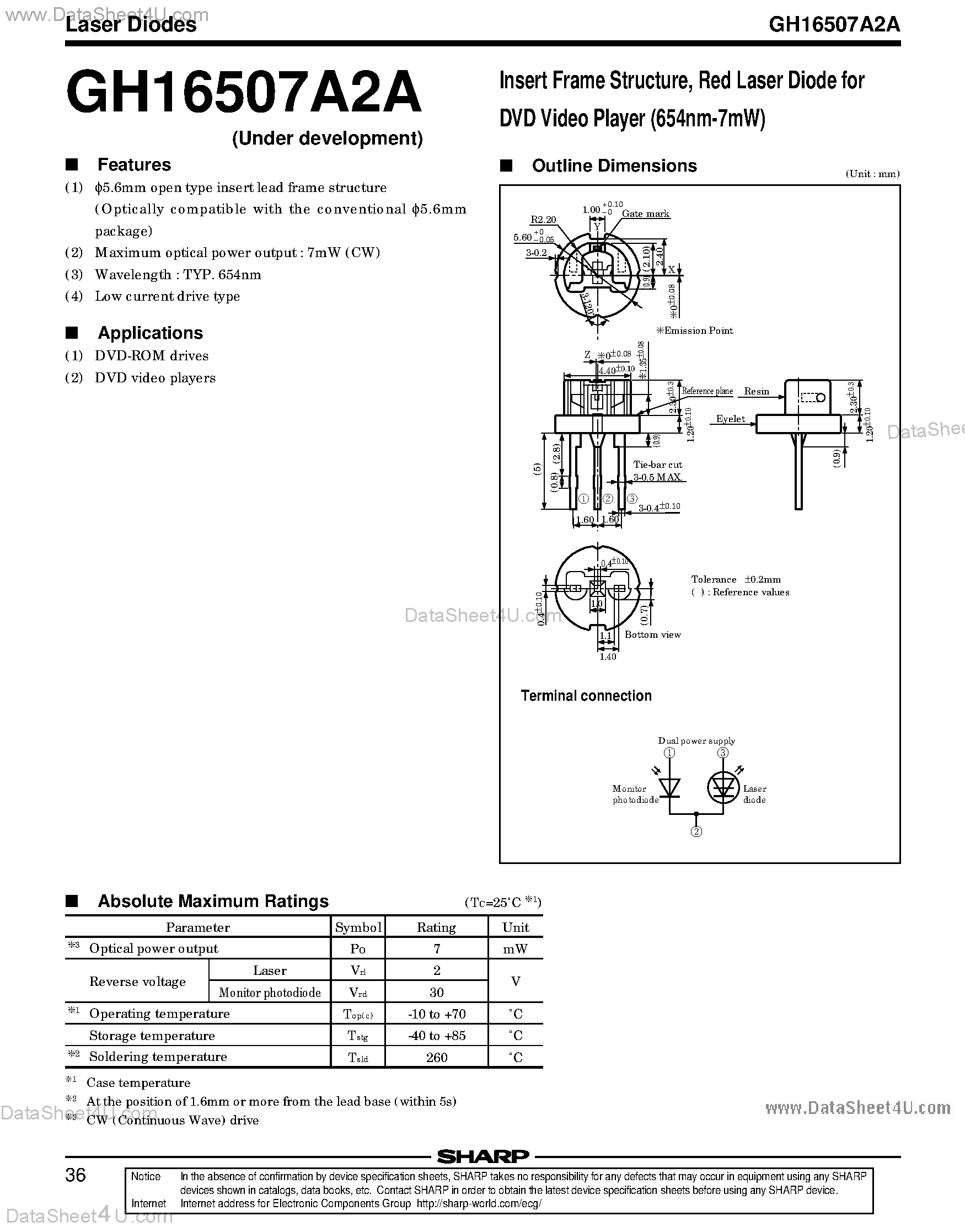 Даташит GH16507A2A - LASER DIODE W/MONITOR страница 1