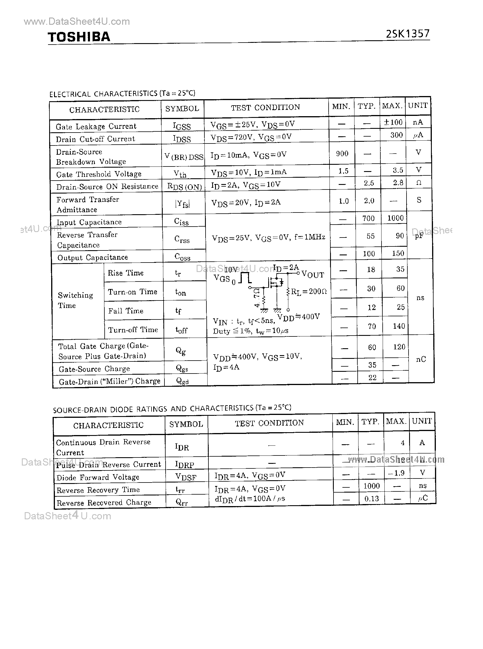 Datasheet 2SK1357 - Field Effect Transistor Silicon N-Channel MOS page 2