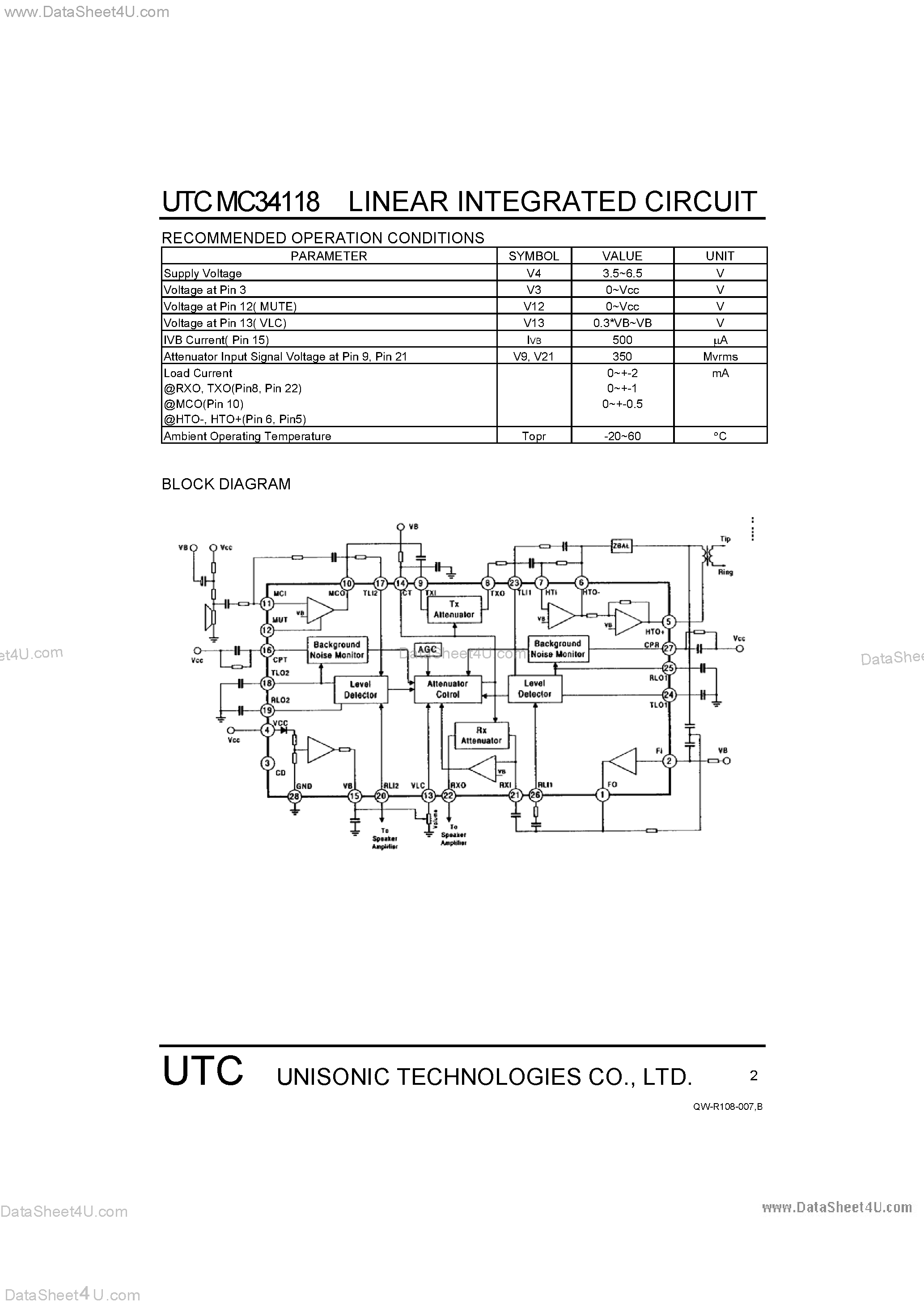 Даташит MC34118 - Voice Switched Speaker Phone Circuit страница 2