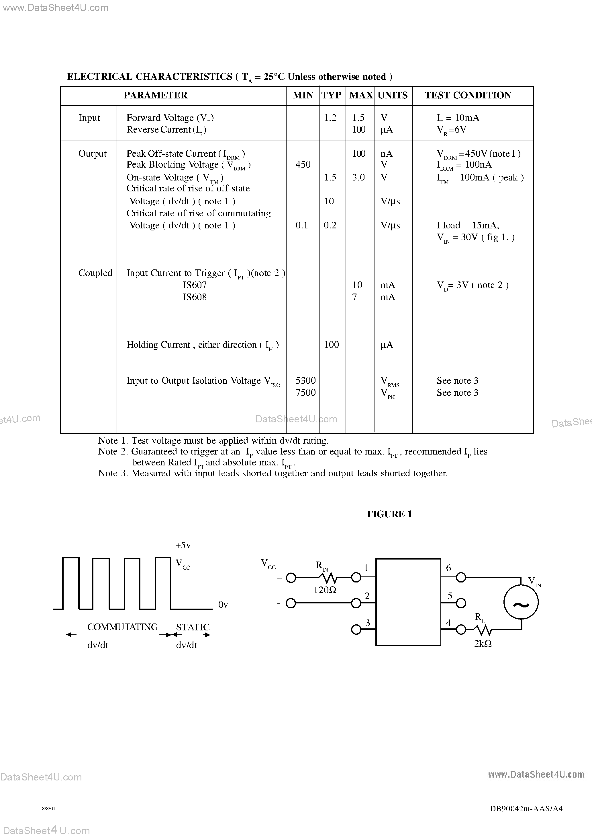 Даташит IS607 - (IS607 / IS608) OPTICALLY COUPLED BILATERAL SWITCH NON-ZERO CROSSING TRIAC страница 2