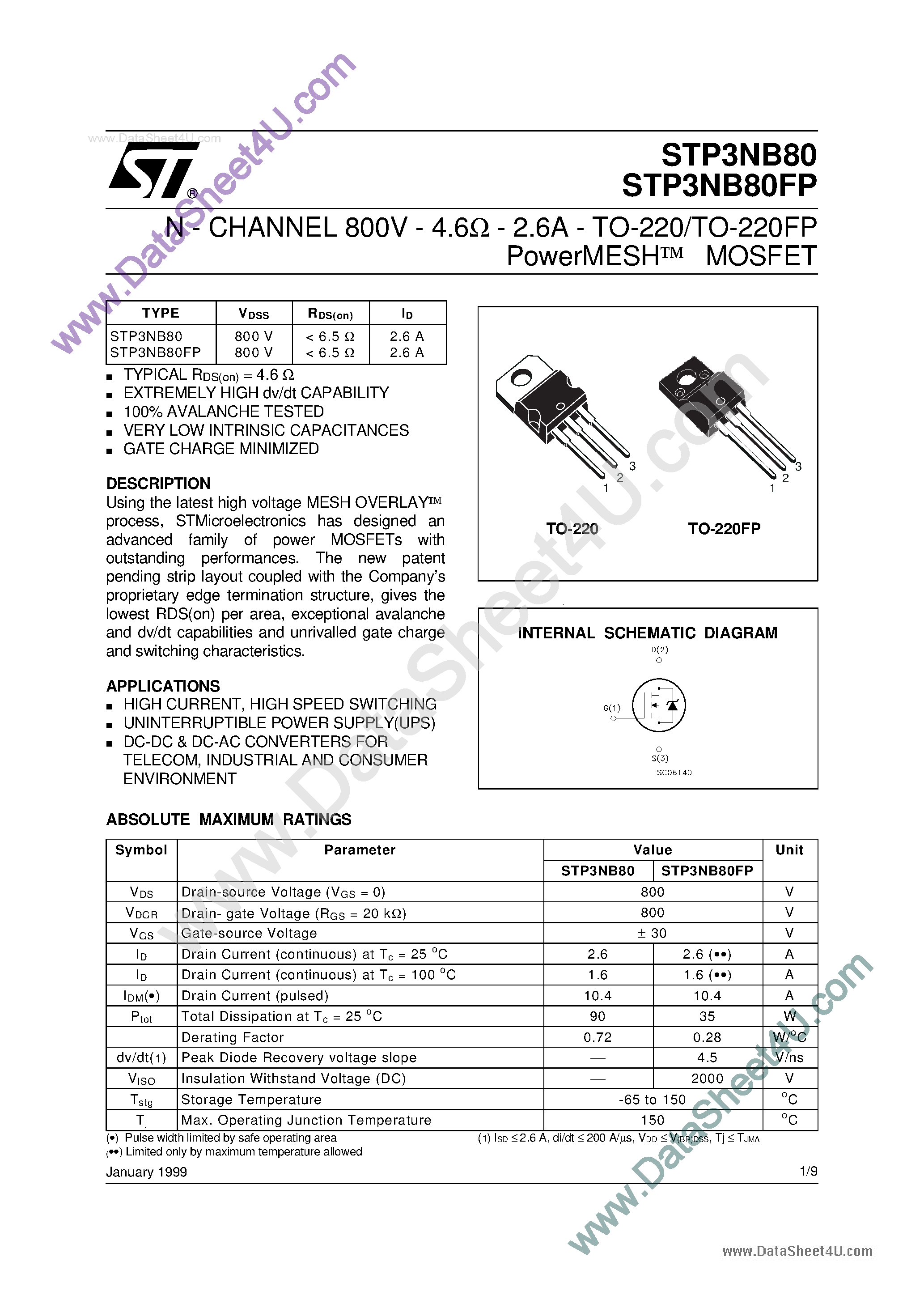 Даташит P3NB80FP - Search -----> STP3NB80FP страница 1