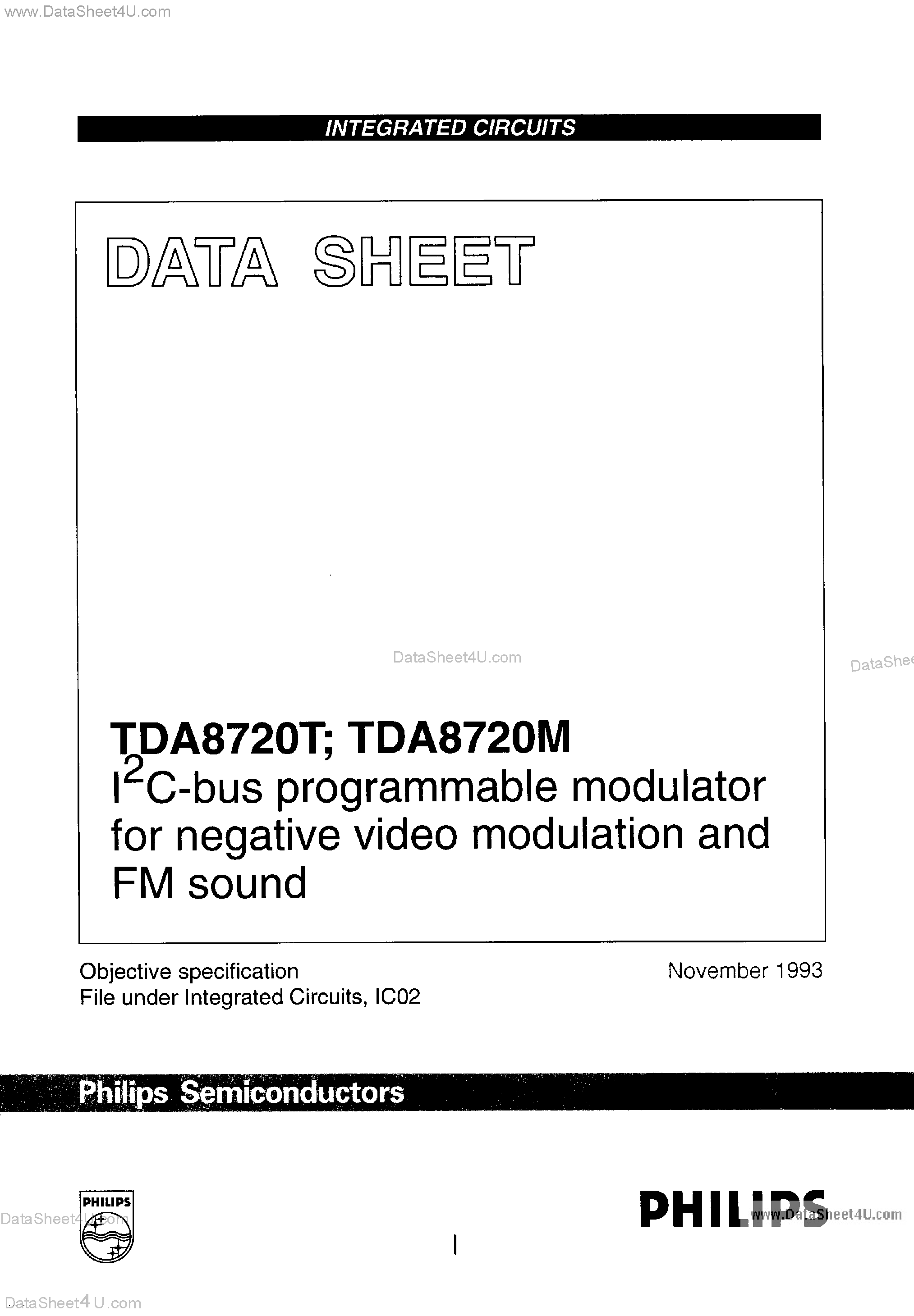 Даташит TDA8720M - I2C Bus Programmable Modulator страница 1