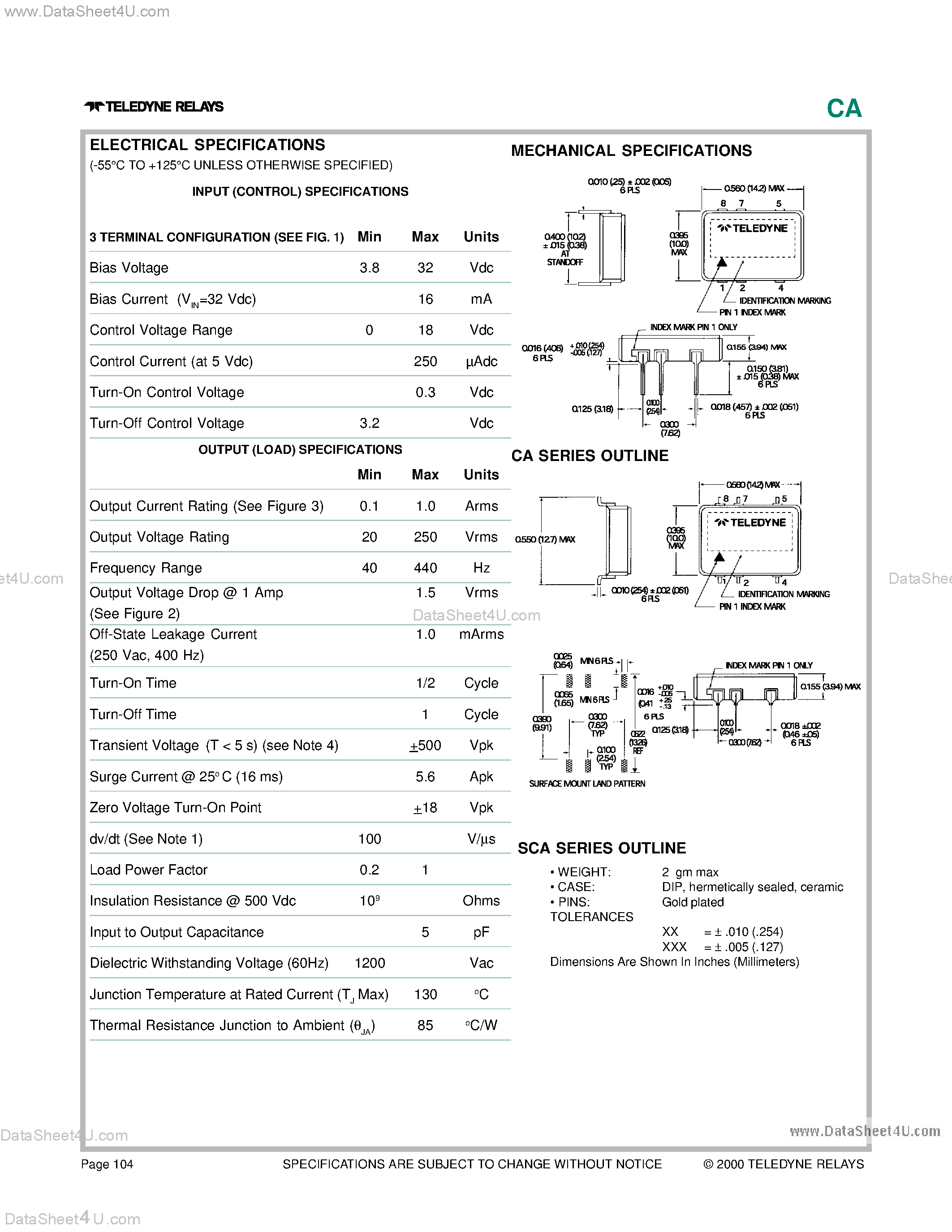 Даташит CA00HD - AC Solid State Relay страница 2