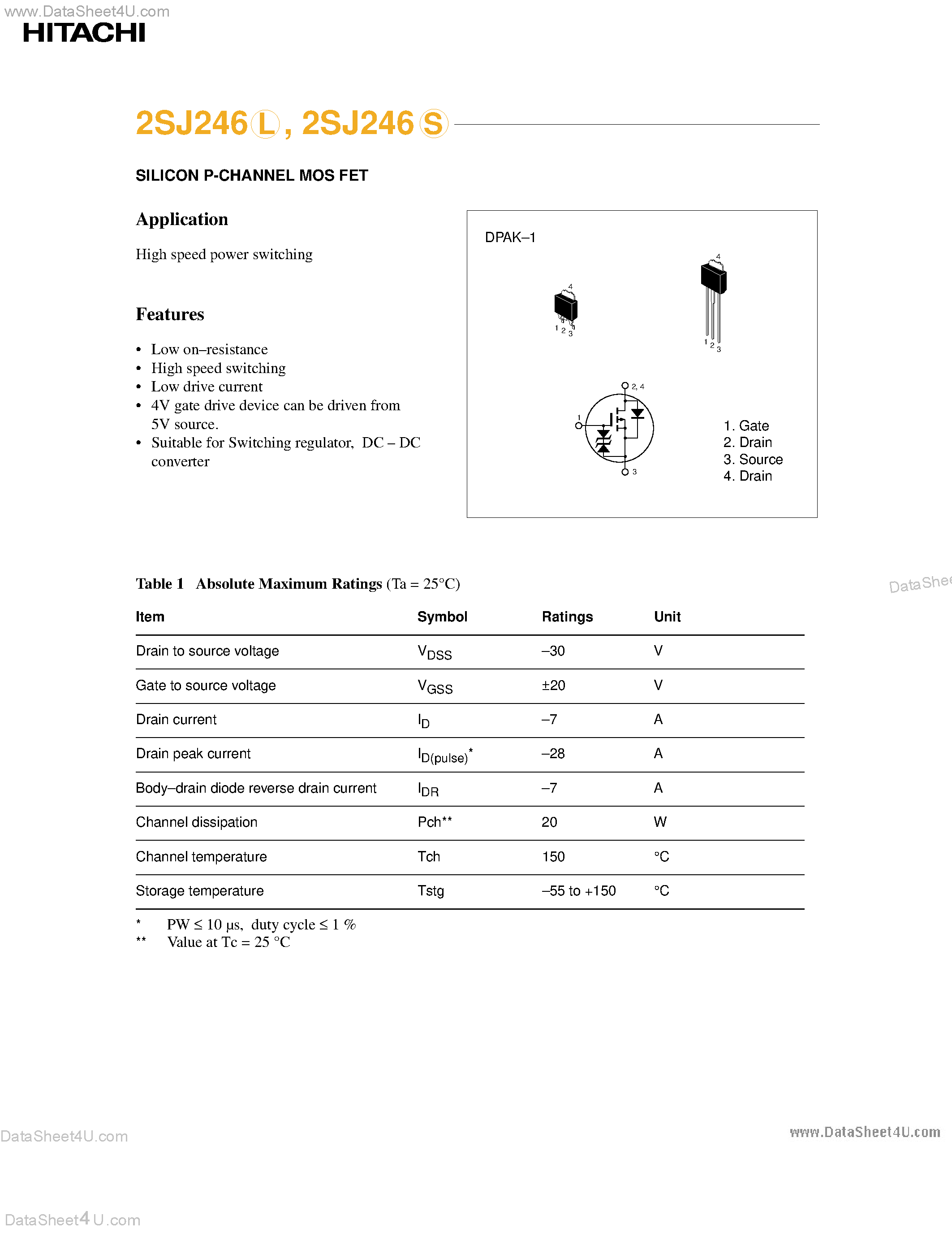 Даташит 2SJ246 - SILICON P-CHANNEL MOS FET страница 1