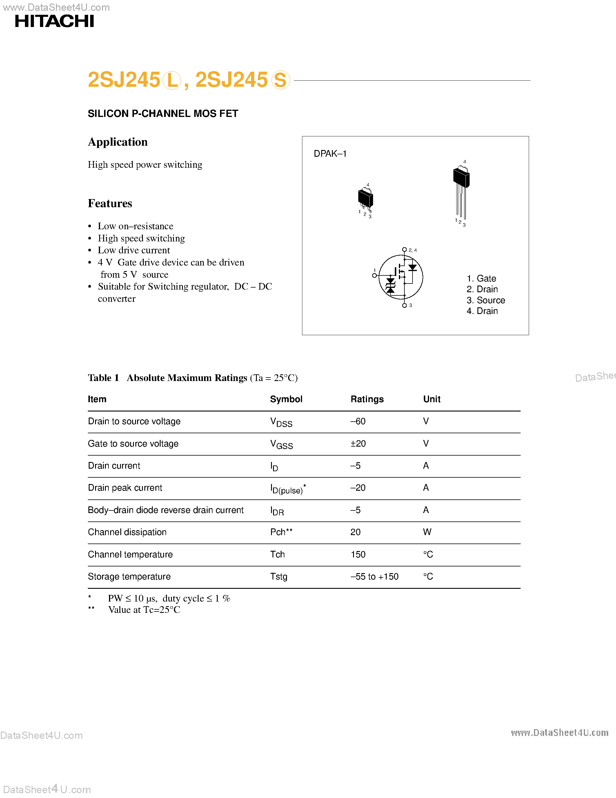 Даташит 2SJ245 - SILICON P-CHANNEL MOS FET страница 1