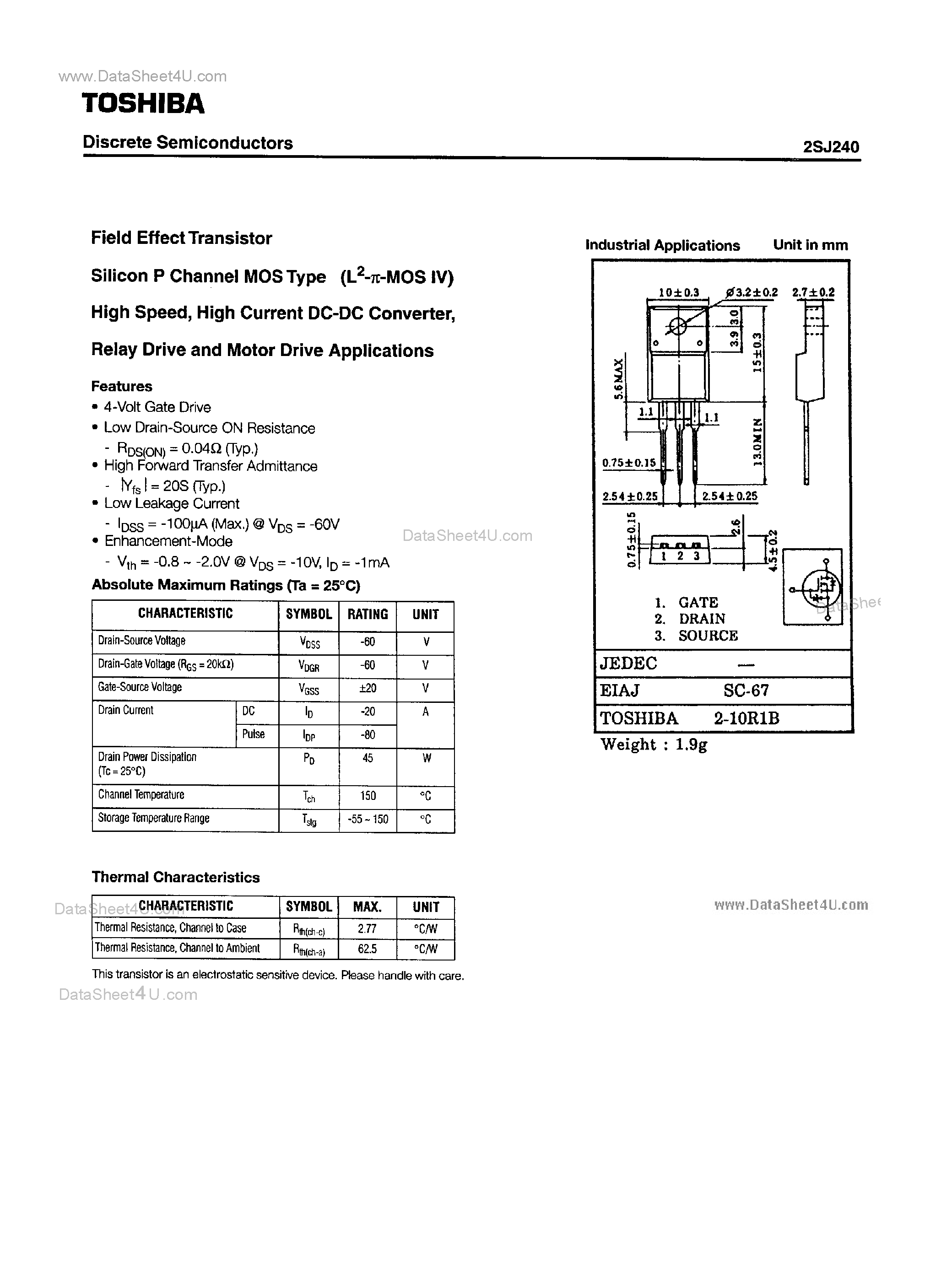 Даташит 2SJ240 - Field Effect Transistor страница 1