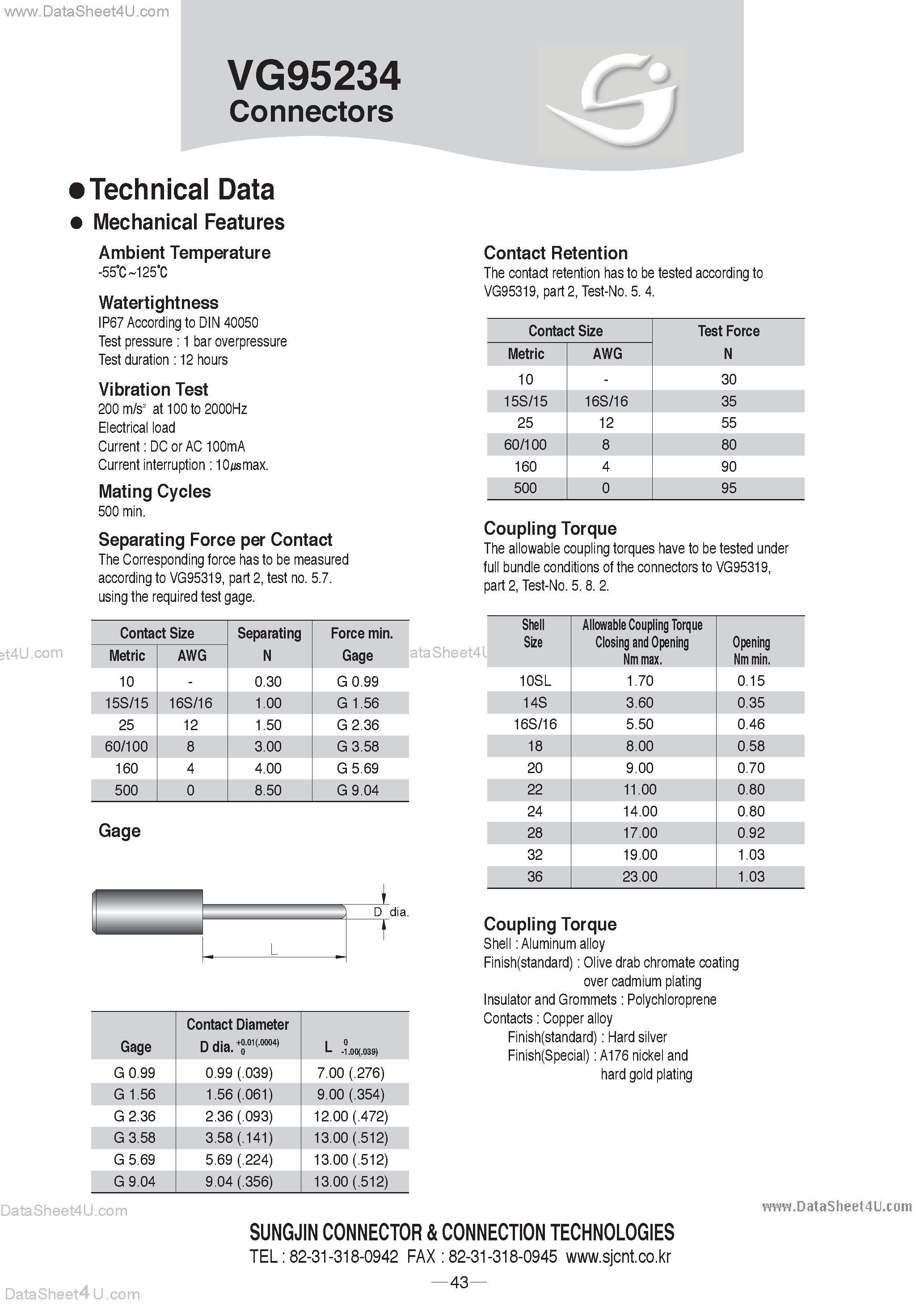 Datasheet VG95234 - Connectors / Technical Data page 2