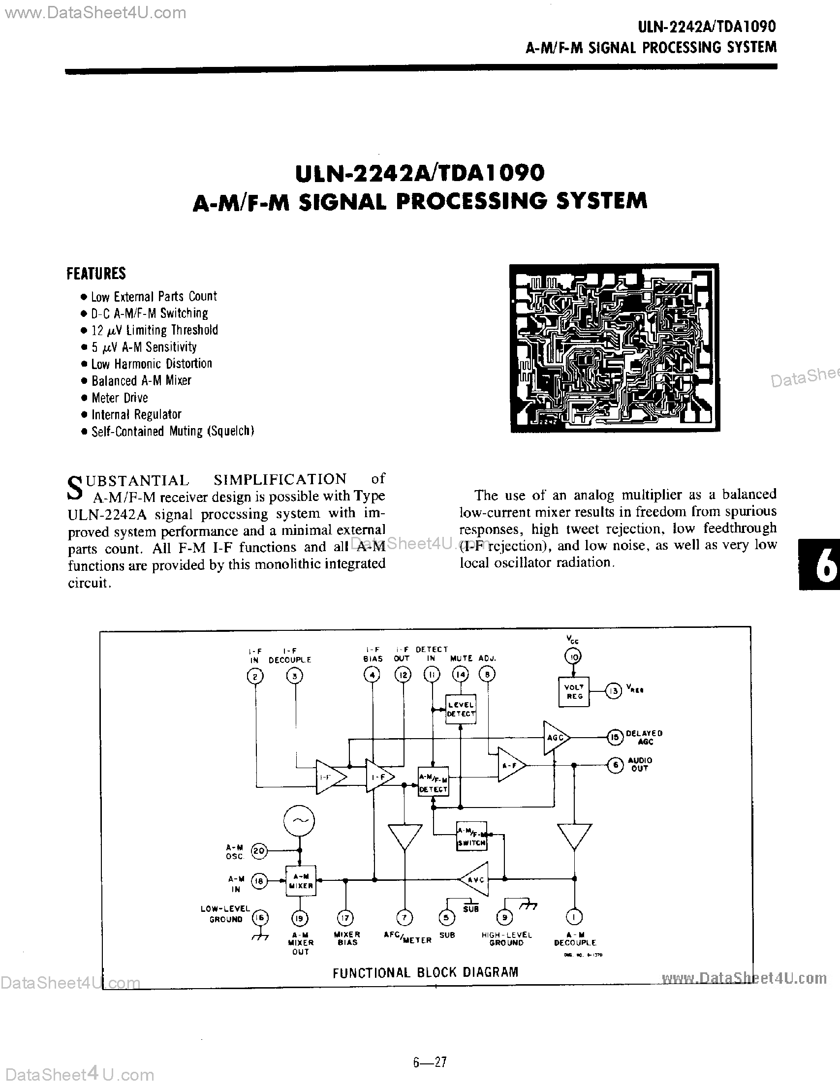 Datasheet TDA1090 - AM / FM Signal Processing System page 1