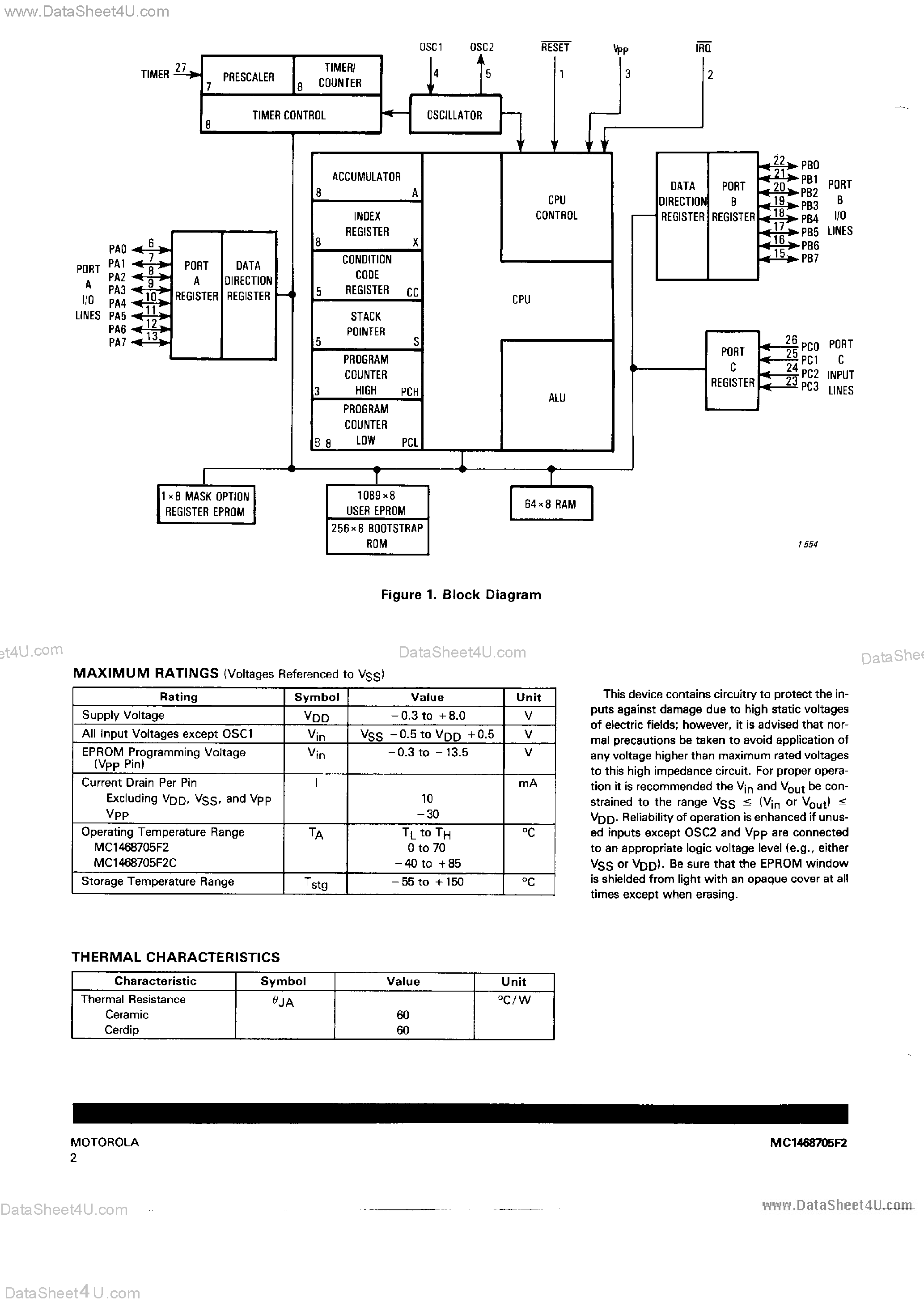 Datasheet MC1468705F2 - 8-Bit EPROM Microcomputer Unit page 2