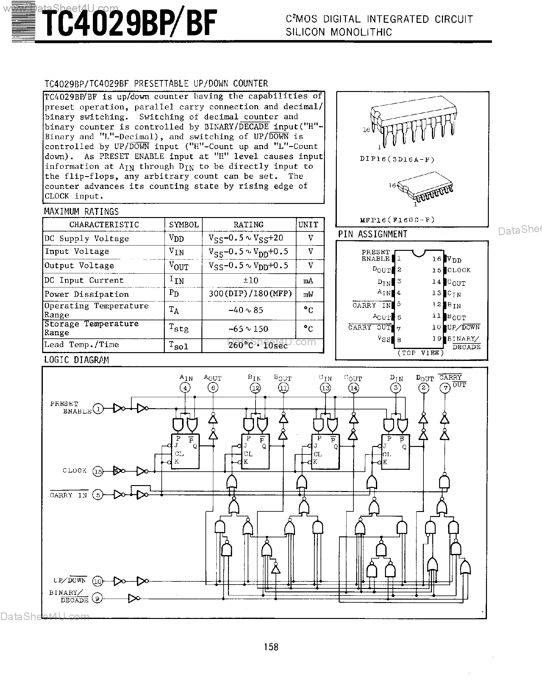 Даташит TC4029BF - Presettable Up/Down Counter страница 1