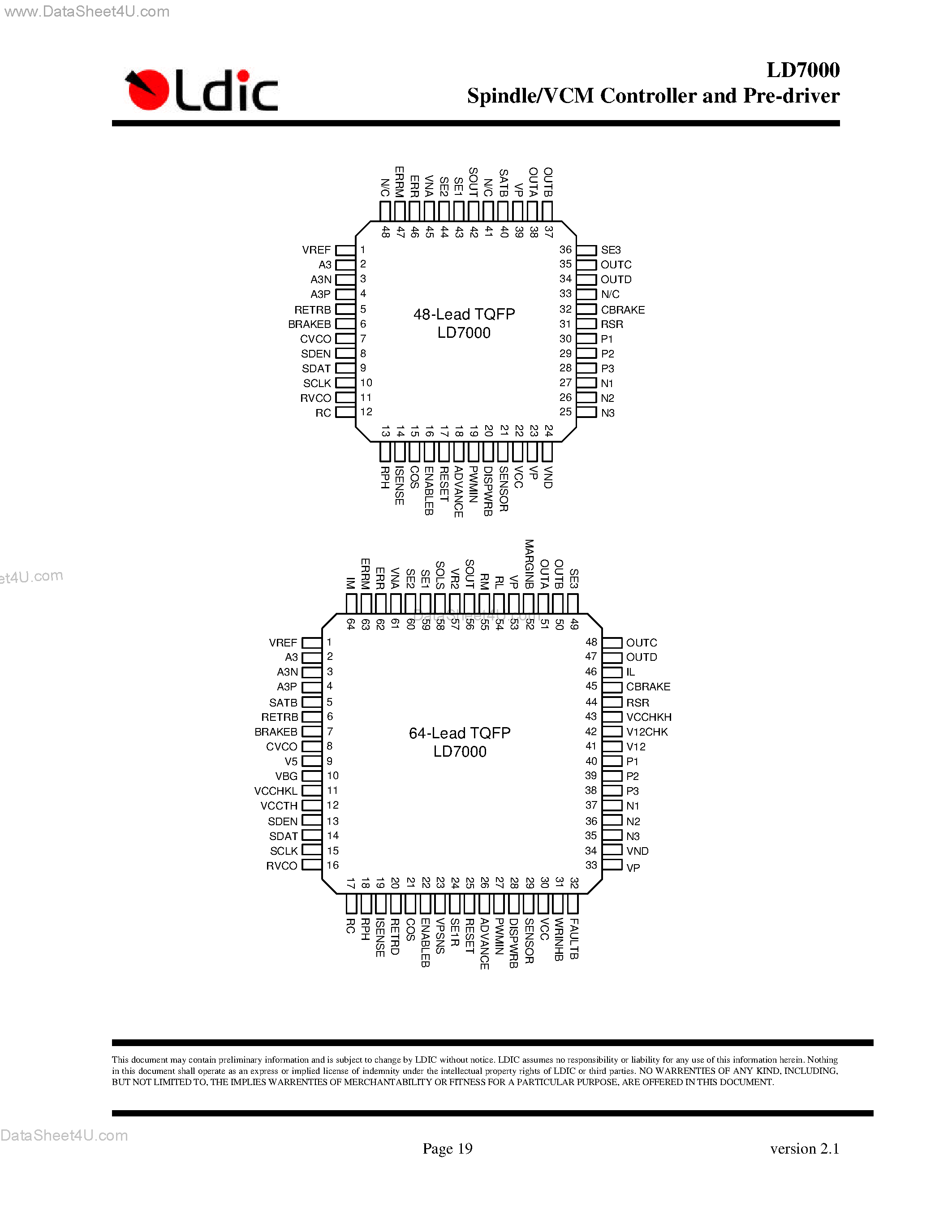 Даташит LD7000 - Spindle/VCM Controller and Pre-driver страница 2