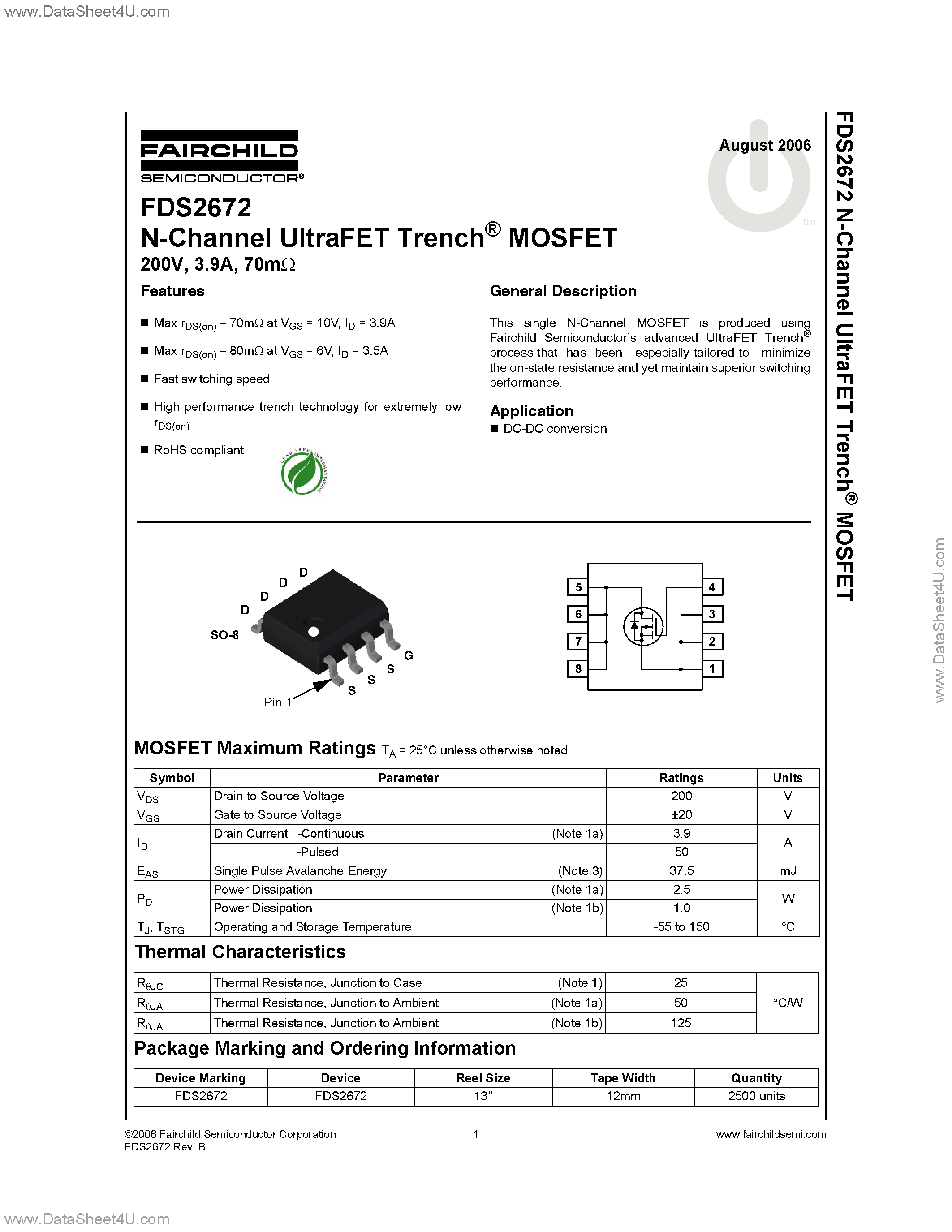 Datasheet FDS2672 - N-Channel UltraFET page 1