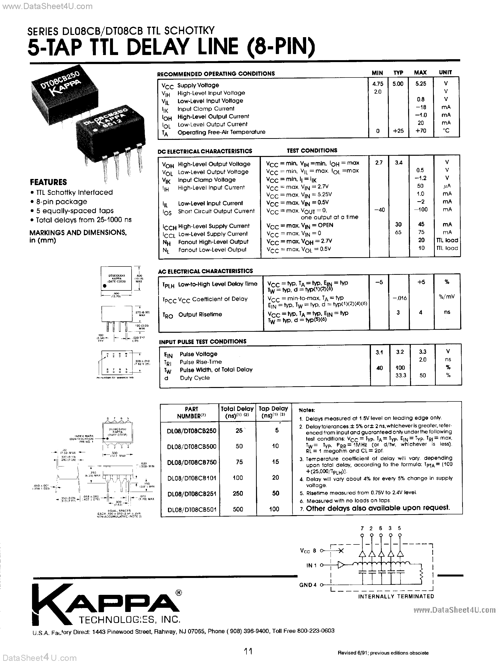 Даташит ST08CB500 - (ST08CBxxx) 5-Tap TTL Delay Line страница 1