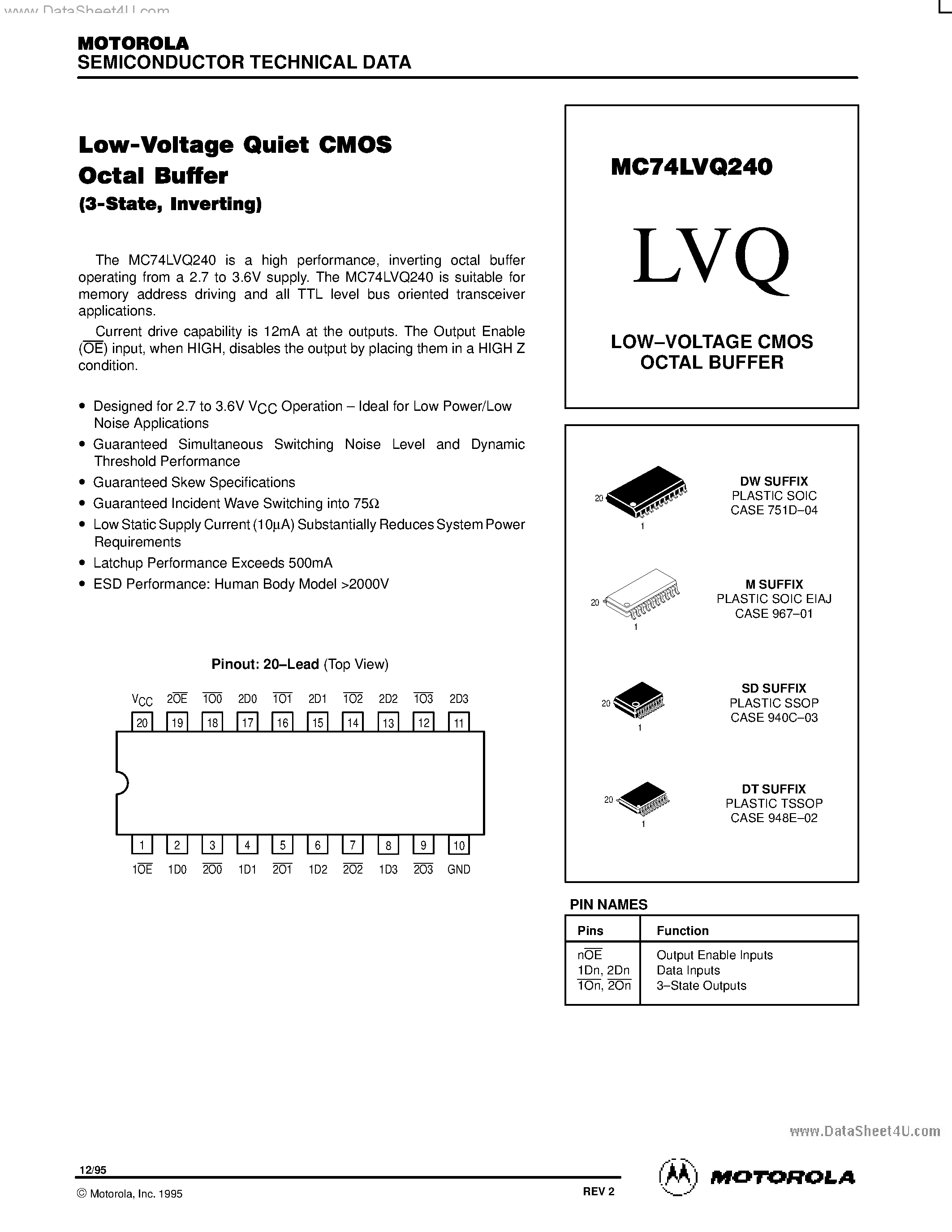 Даташит MC74LVQ240 - LOW-VOLTAGE CMOS OCTAL BUFFER страница 1