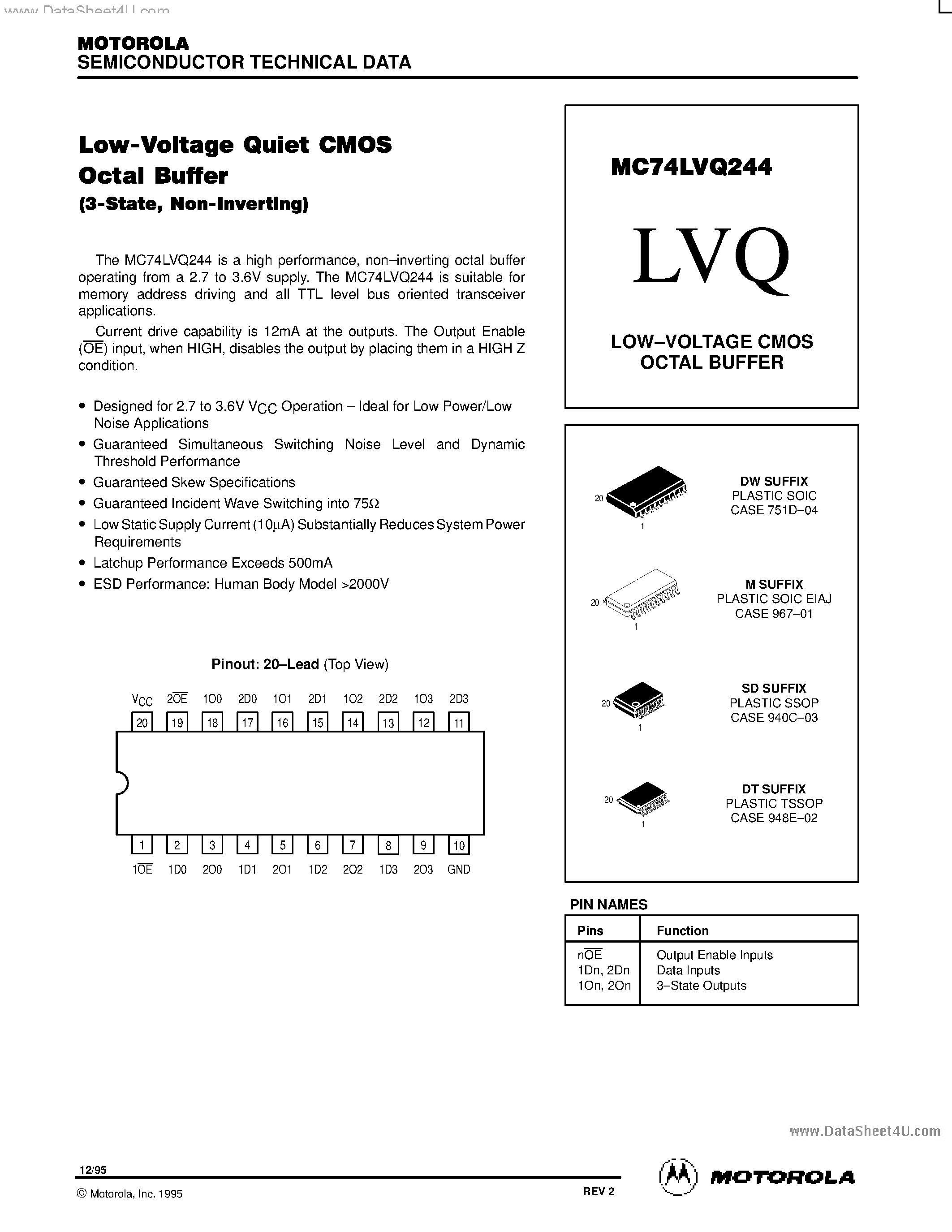 Даташит MC74LVQ244 - LOW-VOLTAGE CMOS OCTAL BUFFER страница 1