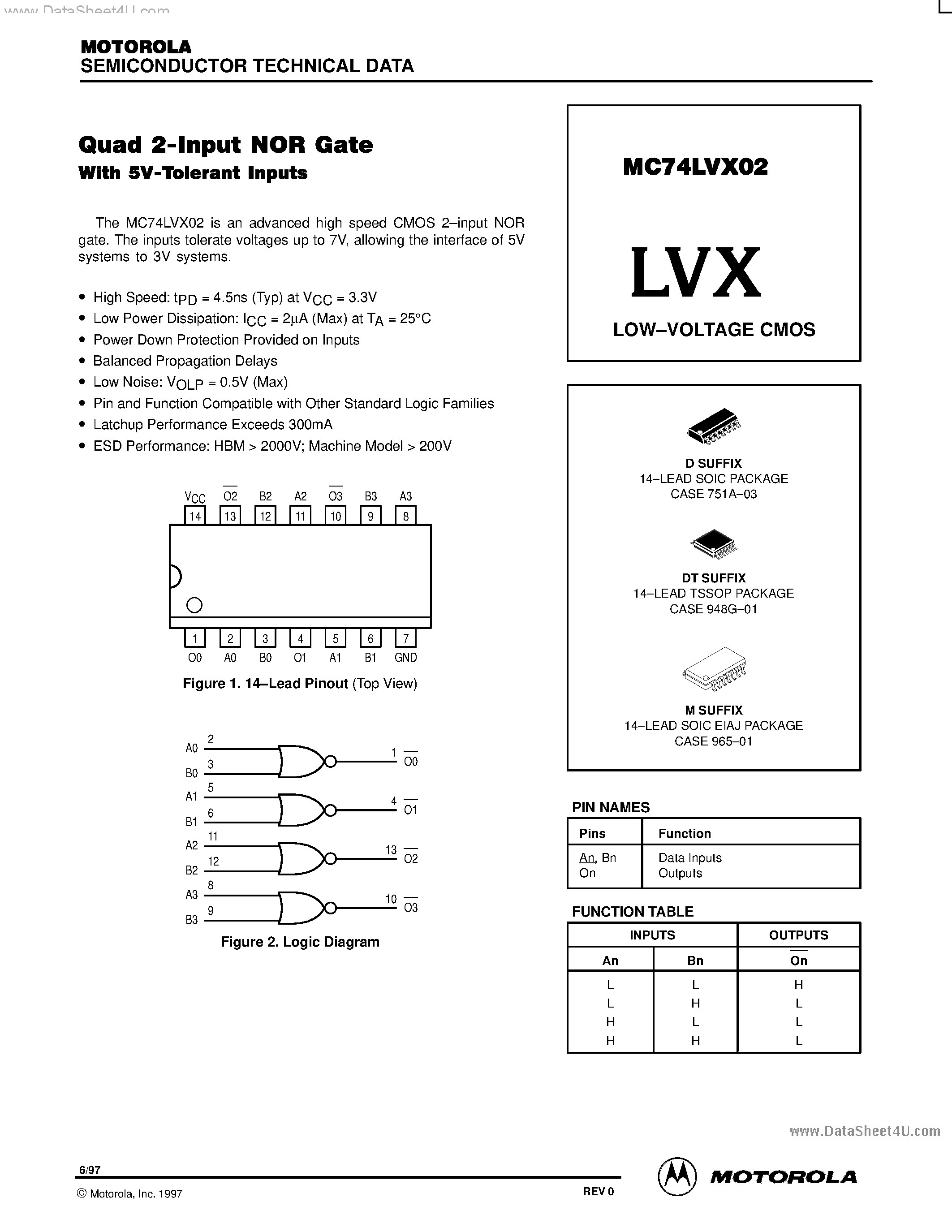 Даташит MC74LVX02 - LOW-VOLTAGE CMOS страница 1