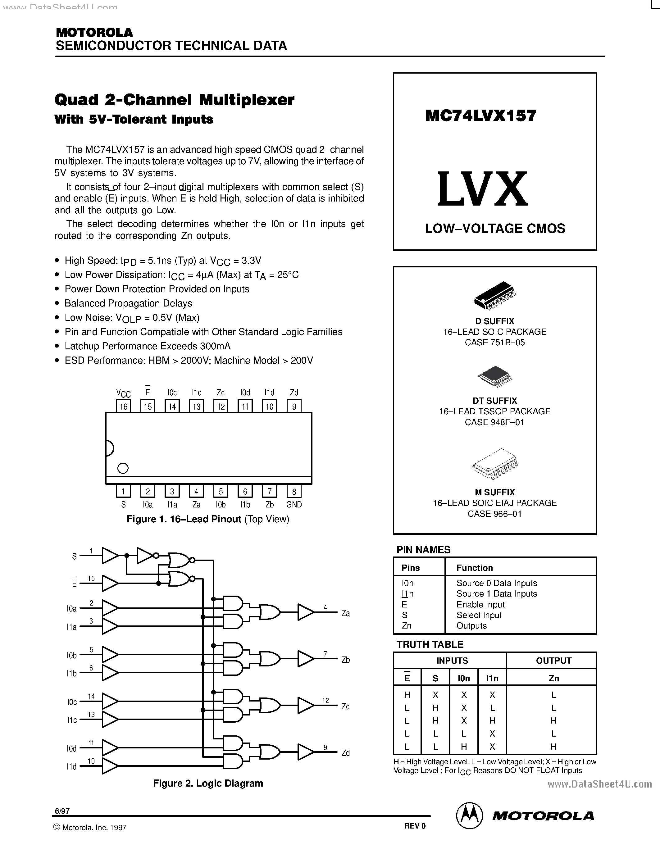 Даташит MC74LVX157 - LOW-VOLTAGE CMOS страница 1