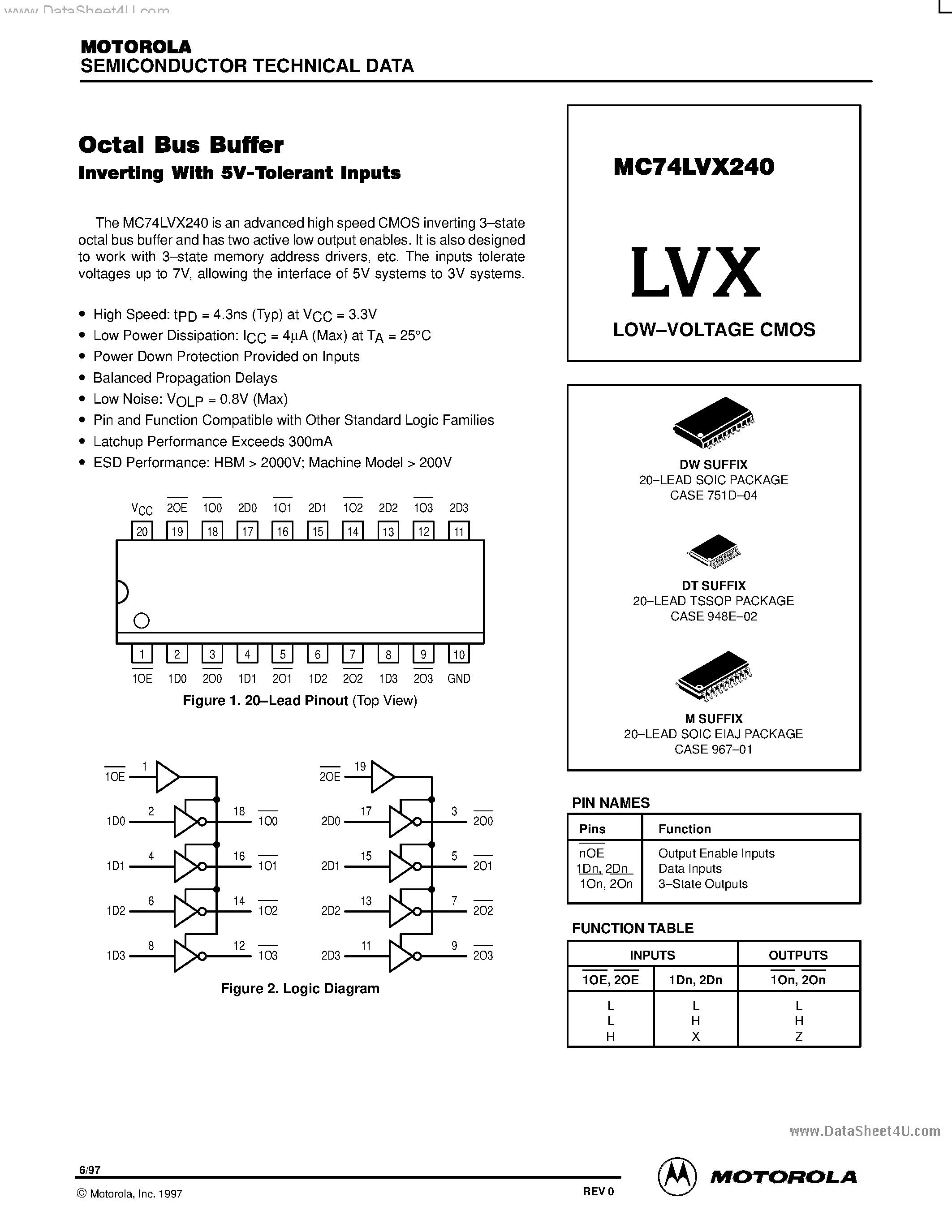 Даташит MC74LVX240 - LOW-VOLTAGE CMOS страница 1