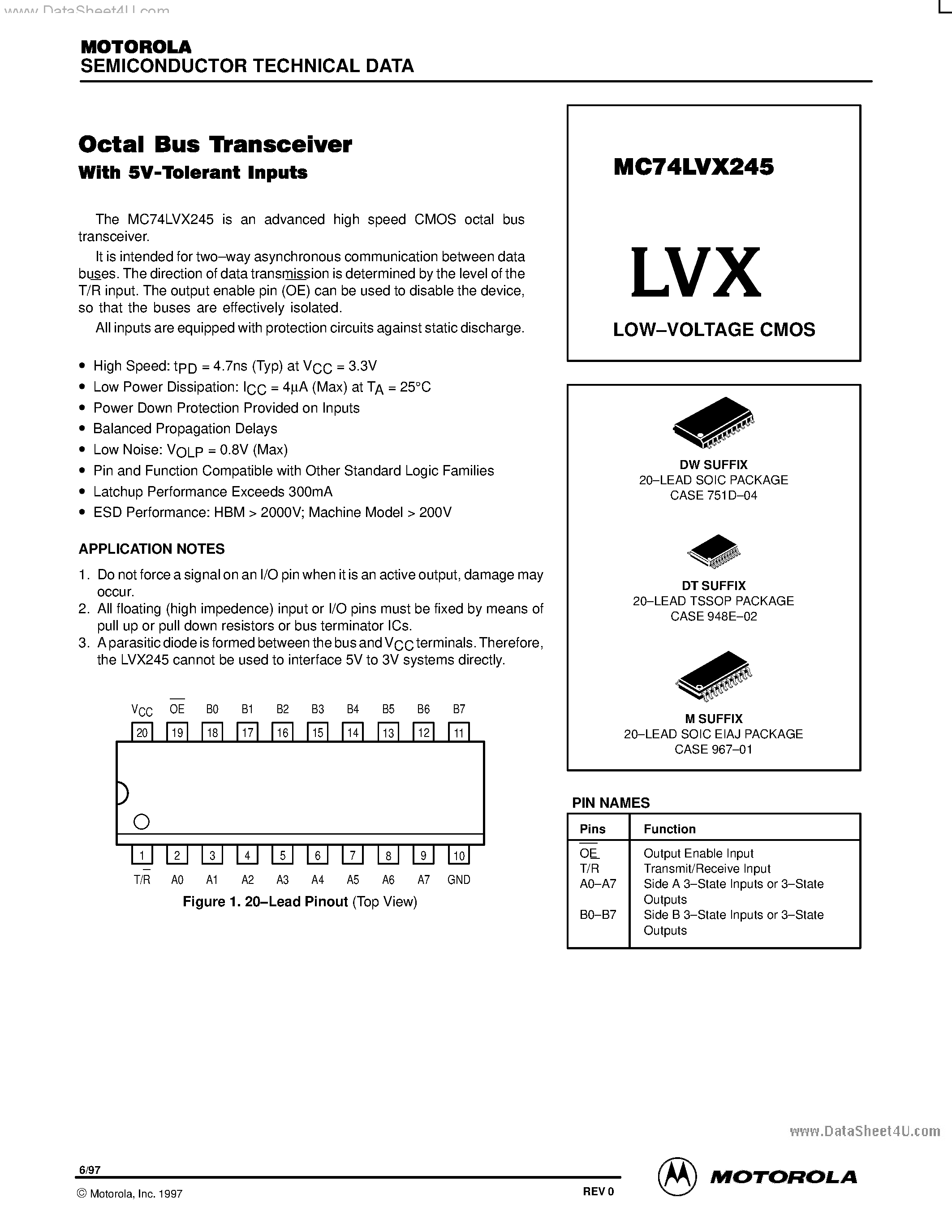 Даташит MC74LVX245 - LOW-VOLTAGE CMOS страница 1