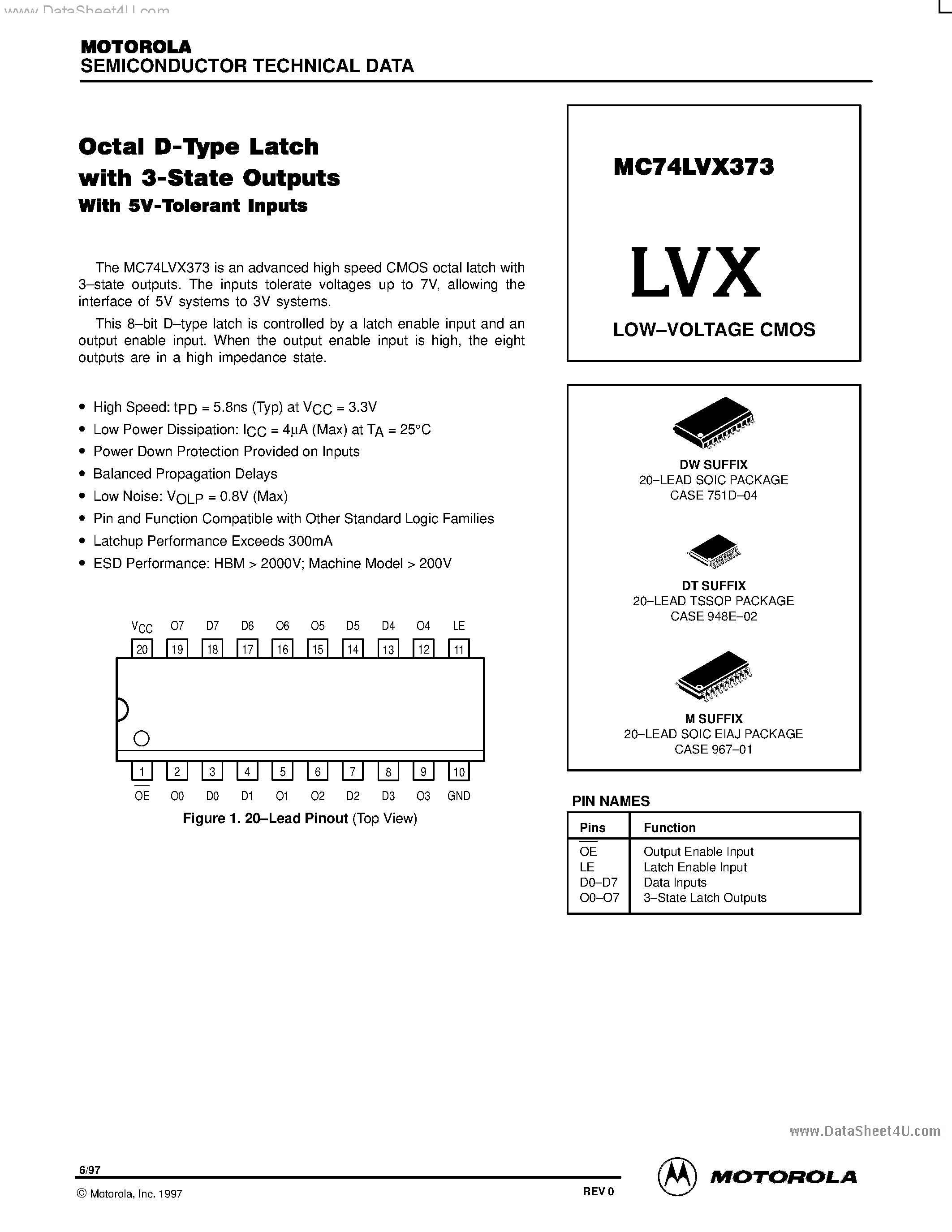 Даташит MC74LVX373 - LOW-VOLTAGE CMOS страница 1