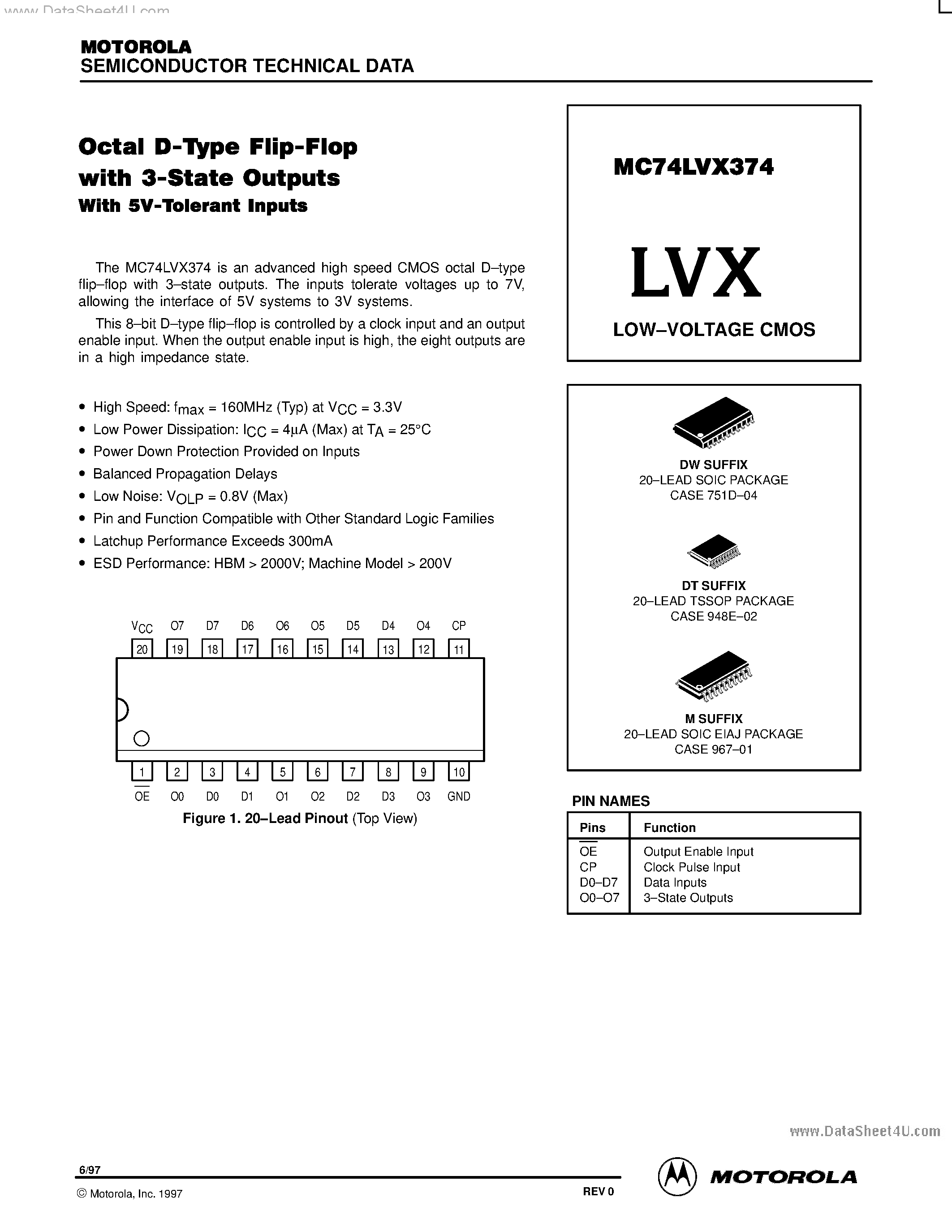 Даташит MC74LVX374 - LOW-VOLTAGE CMOS страница 1