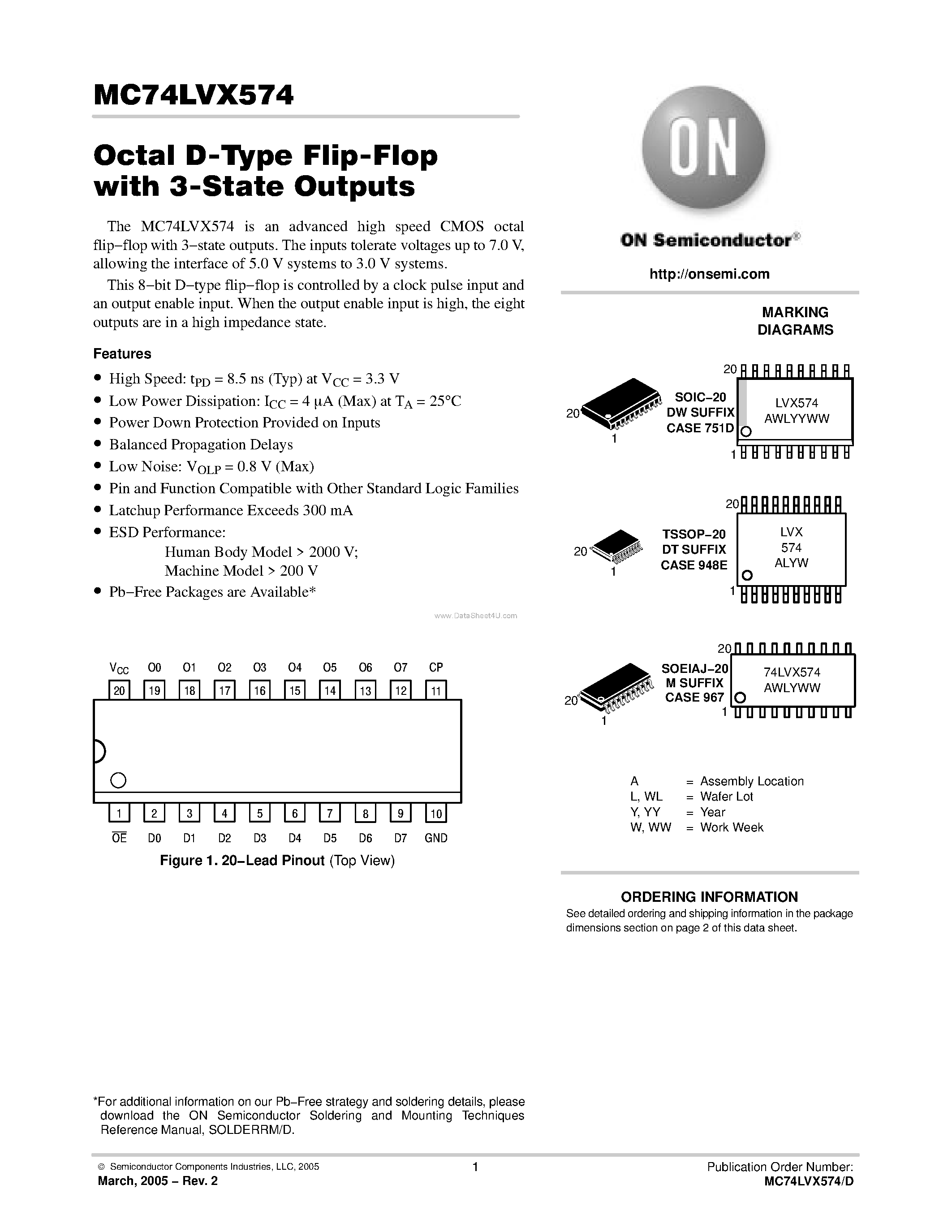 Даташит MC74LVX574 - LOW-VOLTAGE CMOS страница 1