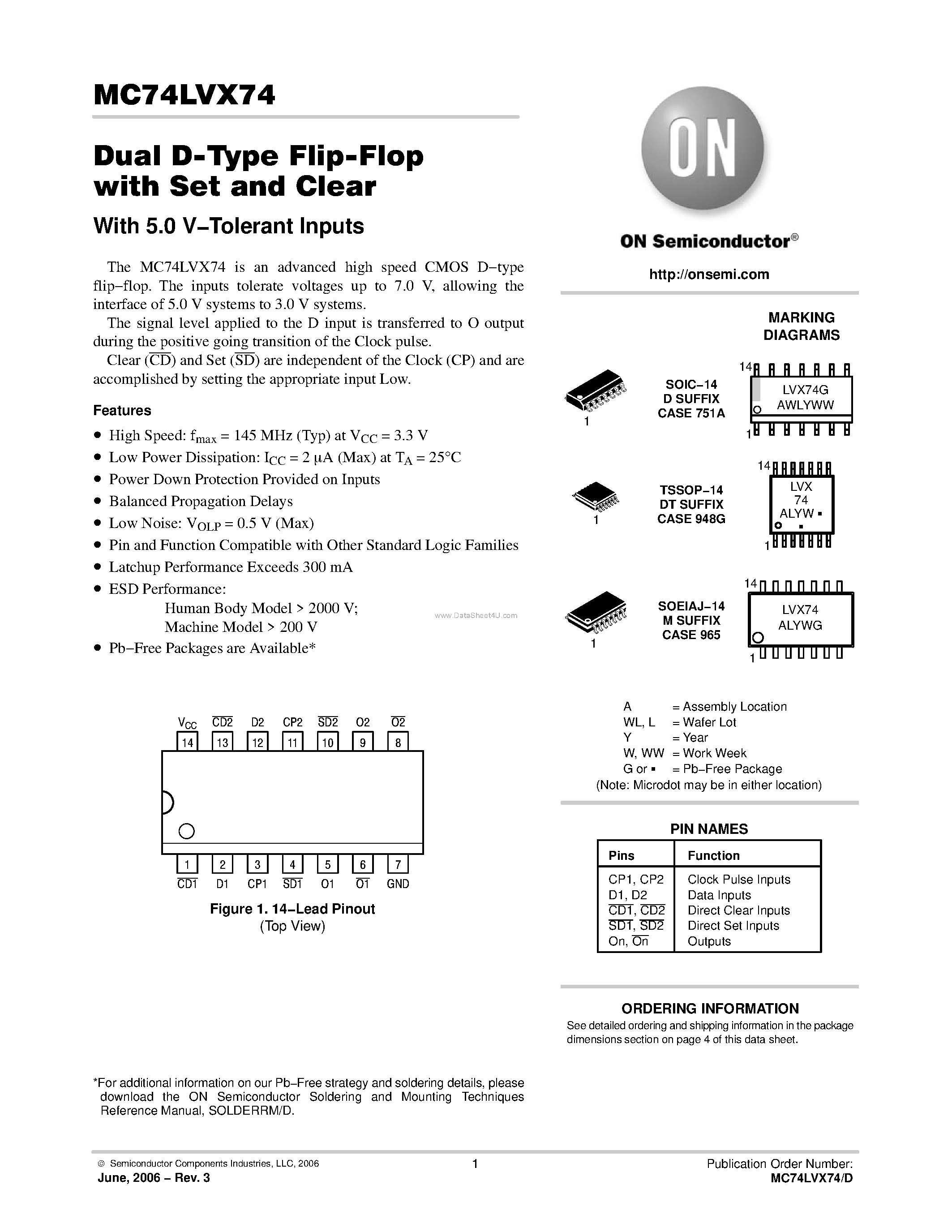 Даташит MC74LVX74 - LOW-VOLTAGE CMOS страница 1