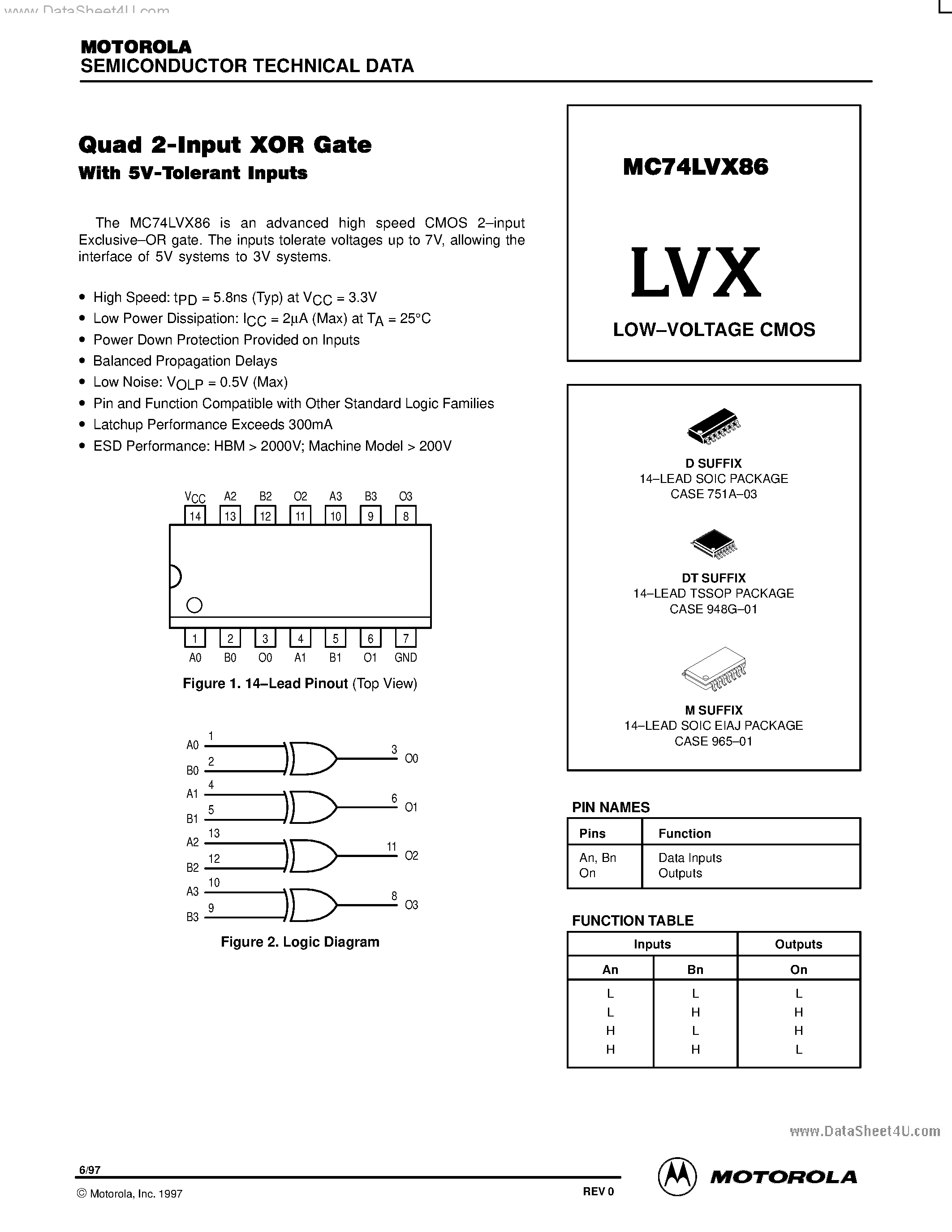 Даташит MC74LVX86 - LOW-VOLTAGE CMOS страница 1