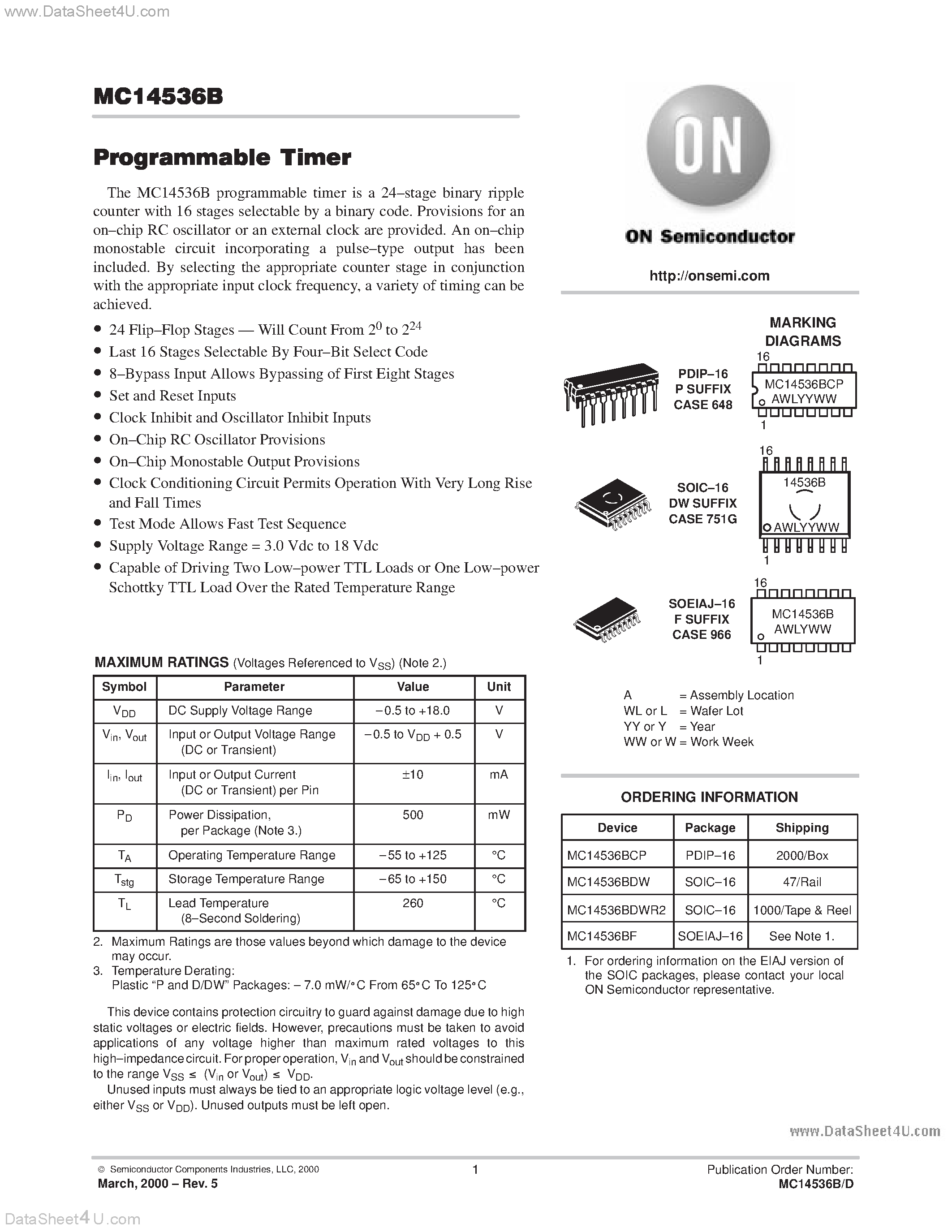 Даташит MC14536B - Programmable Timer страница 1