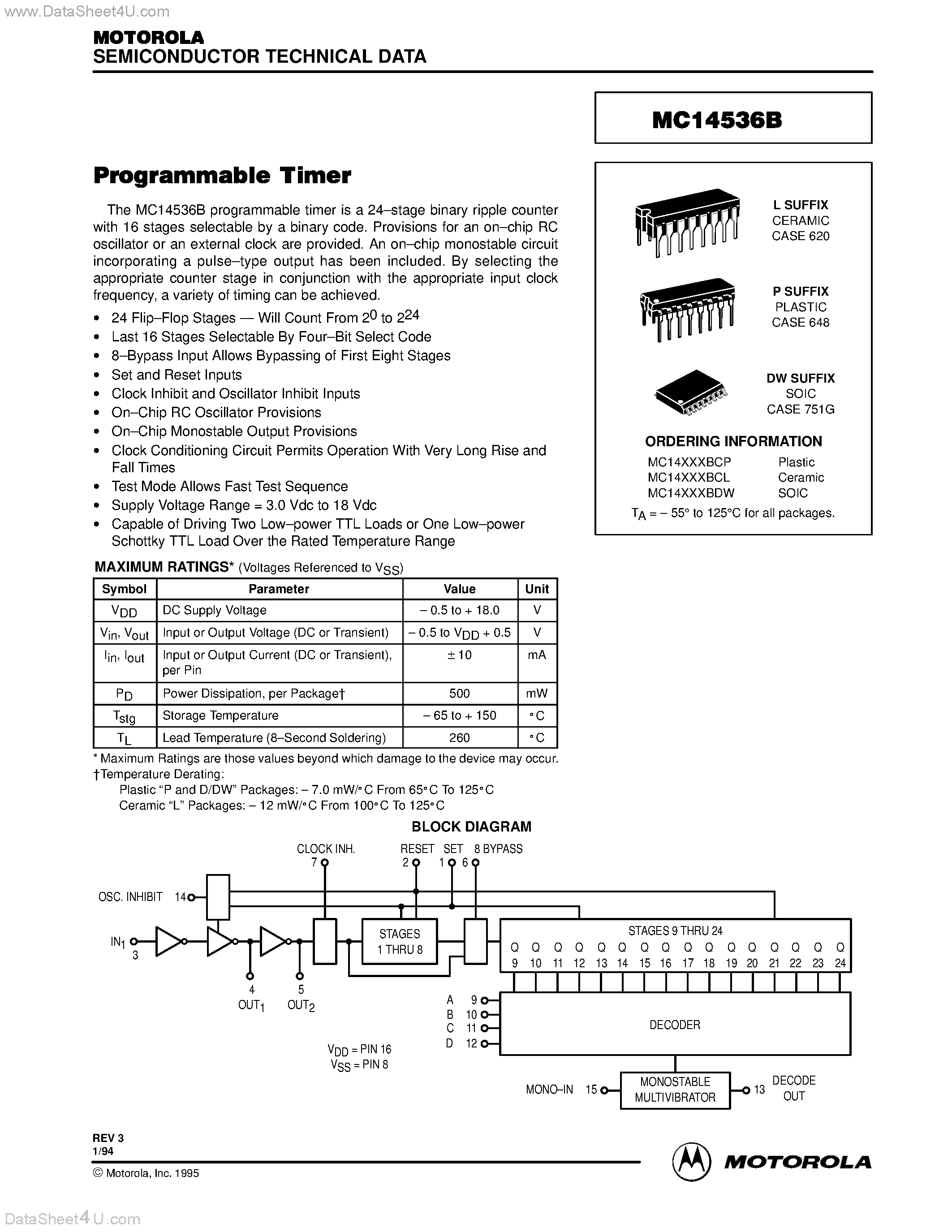 Даташит MC14536B - PROGRAMMABLE TIMER страница 1